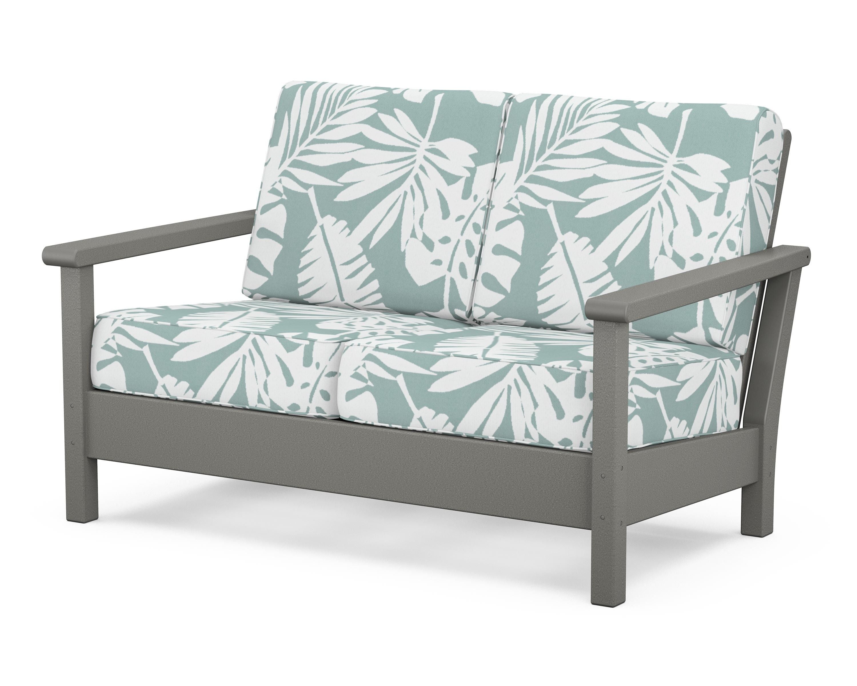 POLYWOOD® Harbour Deep Seating Loveseat in Slate Grey / Leaf Glacier Spa