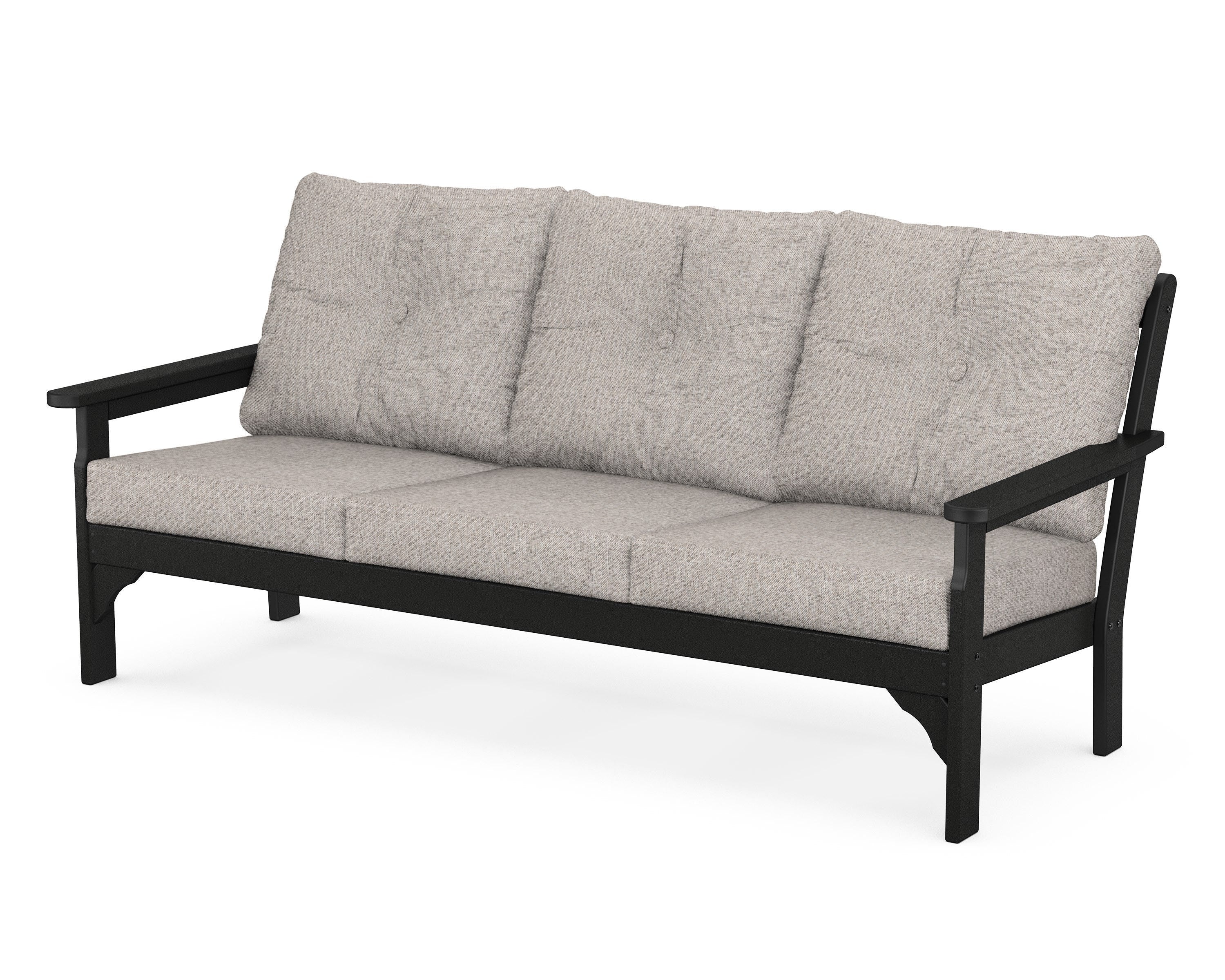 POLYWOOD® Vineyard Deep Seating Sofa in Black / Weathered Tweed
