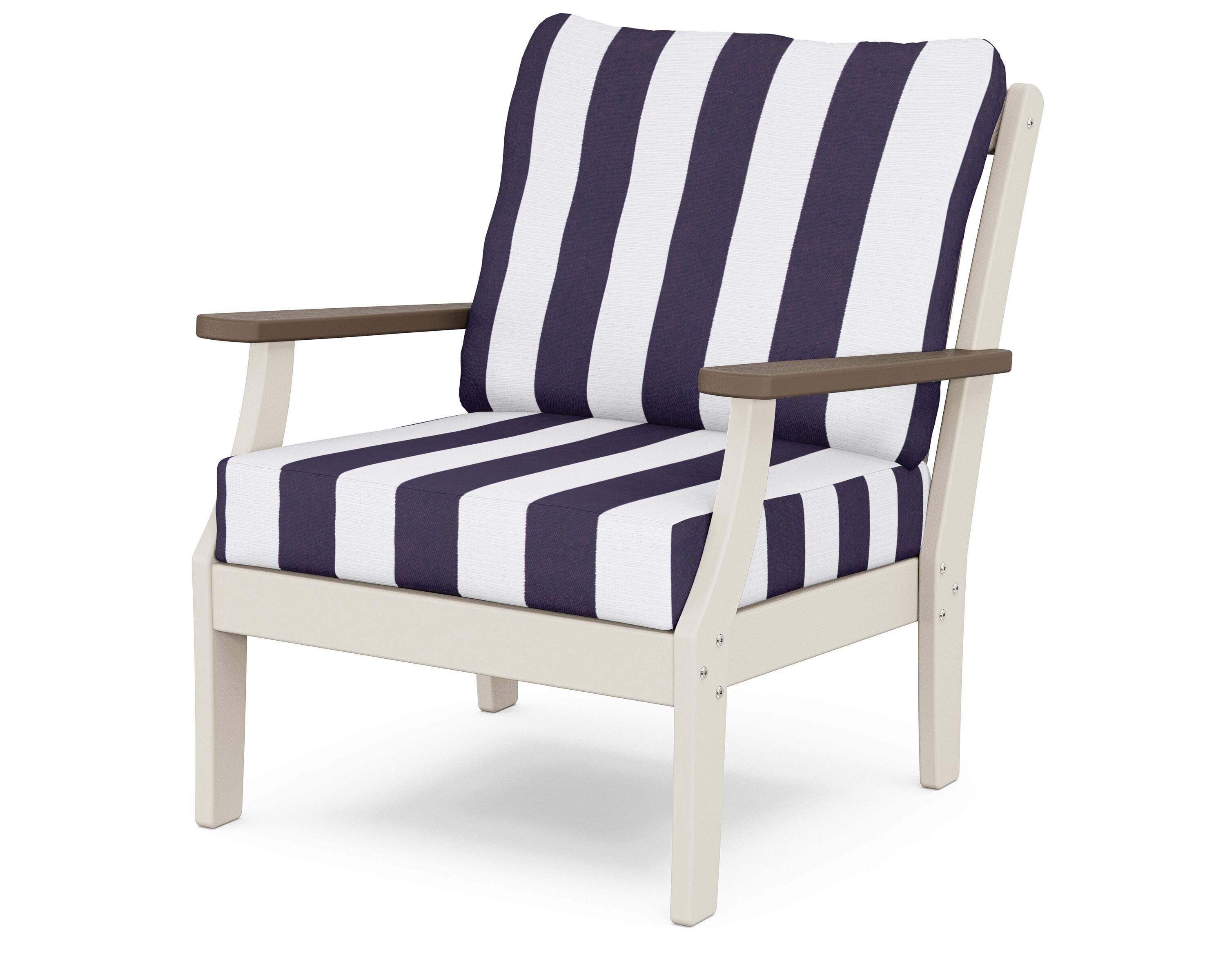 POLYWOOD® Braxton Deep Seating Chair in Sand / Kona / Cabana Stripe Navy