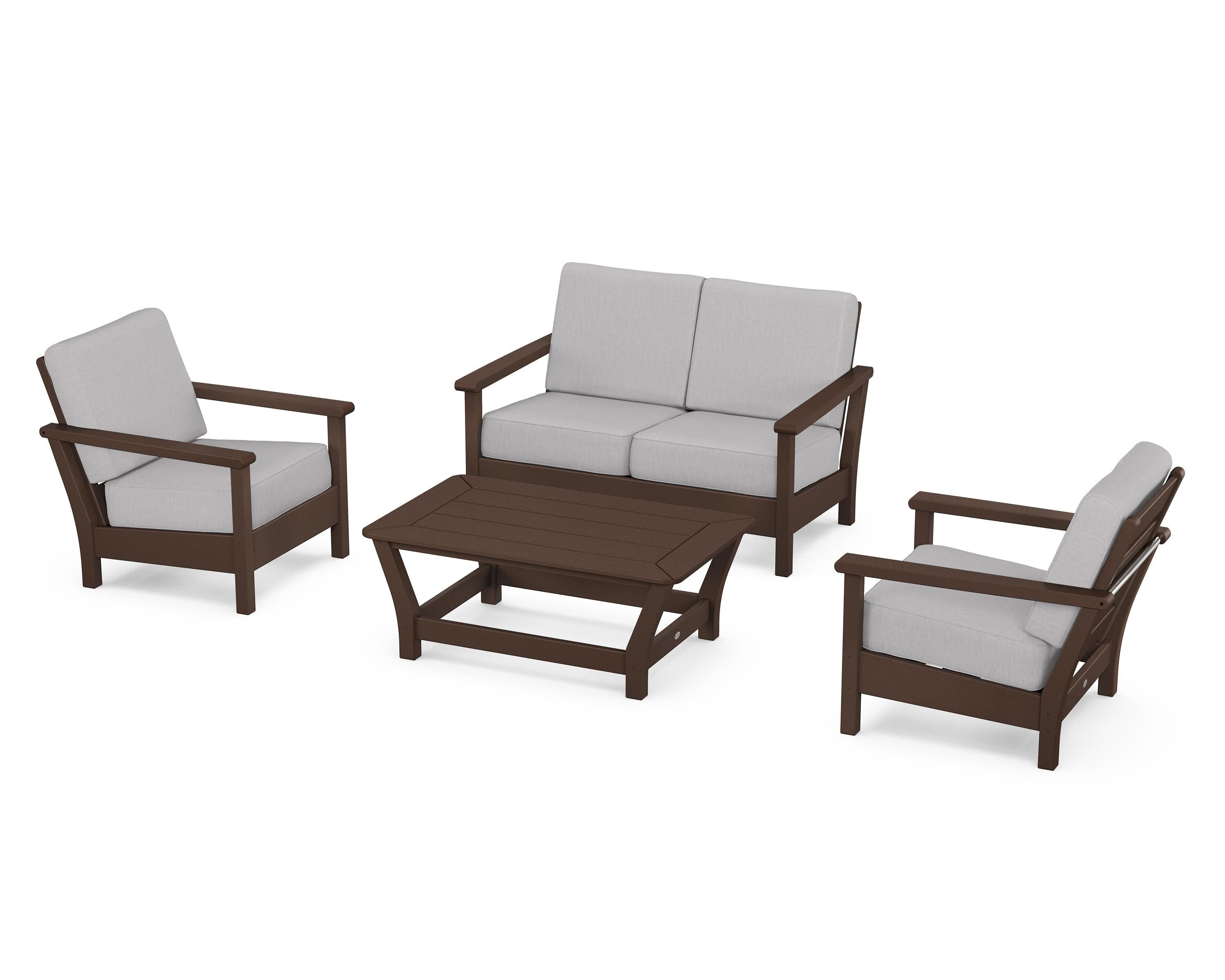 POLYWOOD® Harbour 4-Piece Deep Seating Set in Mahogany / Granite