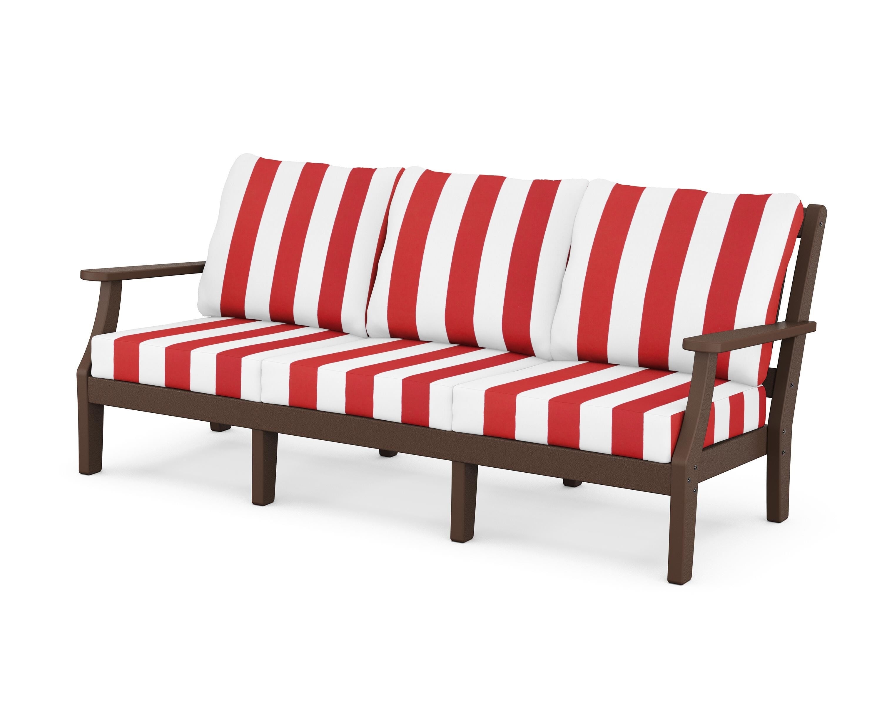 Martha Stewart by POLYWOOD® Chinoiserie Deep Seating Sofa in Mahogany / Cabana Stripe Crimson