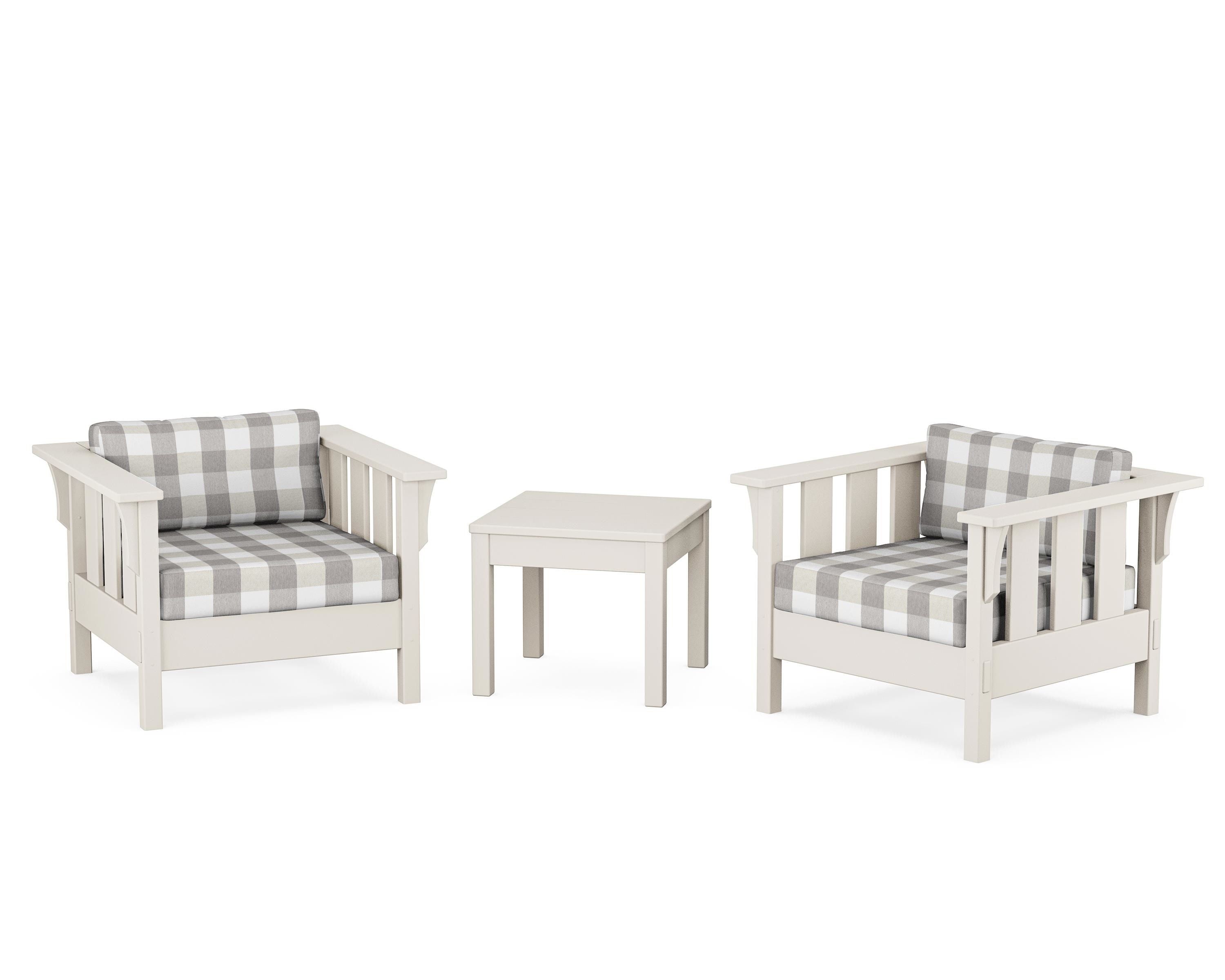 Martha Stewart by POLYWOOD® Acadia 3-Piece Deep Seating Set in Sand / Buffalo Plaid Grey Mist