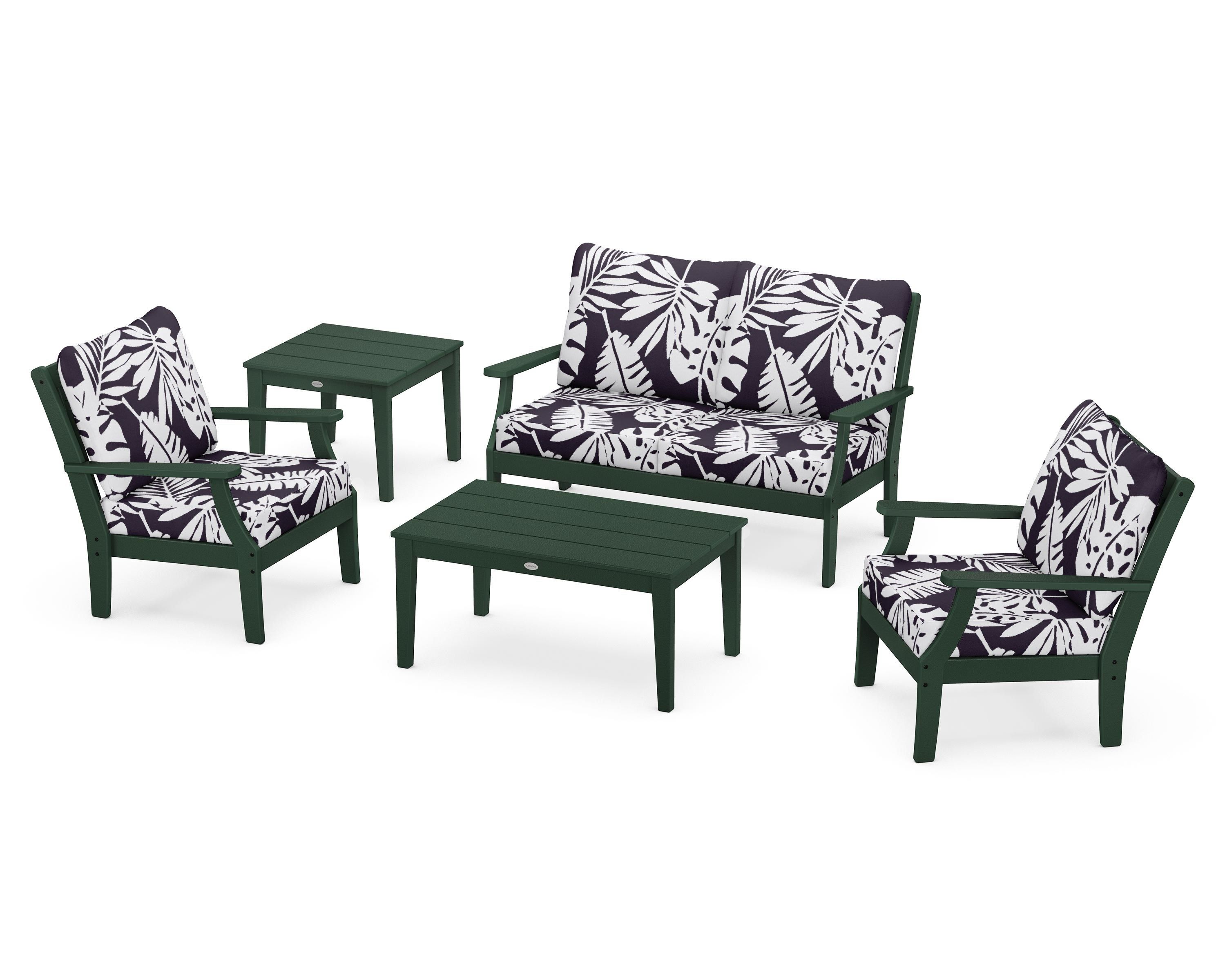 POLYWOOD® Braxton 5-Piece Deep Seating Set in Green / Leaf Navy