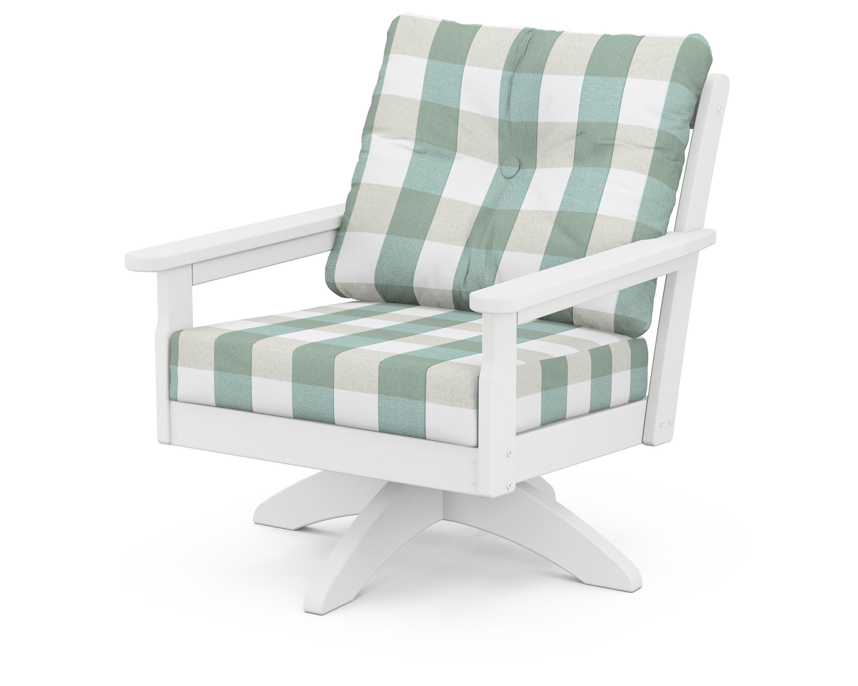 POLYWOOD® Vineyard Deep Seating Swivel Chair in White / Buffalo Plaid Glacier Spa