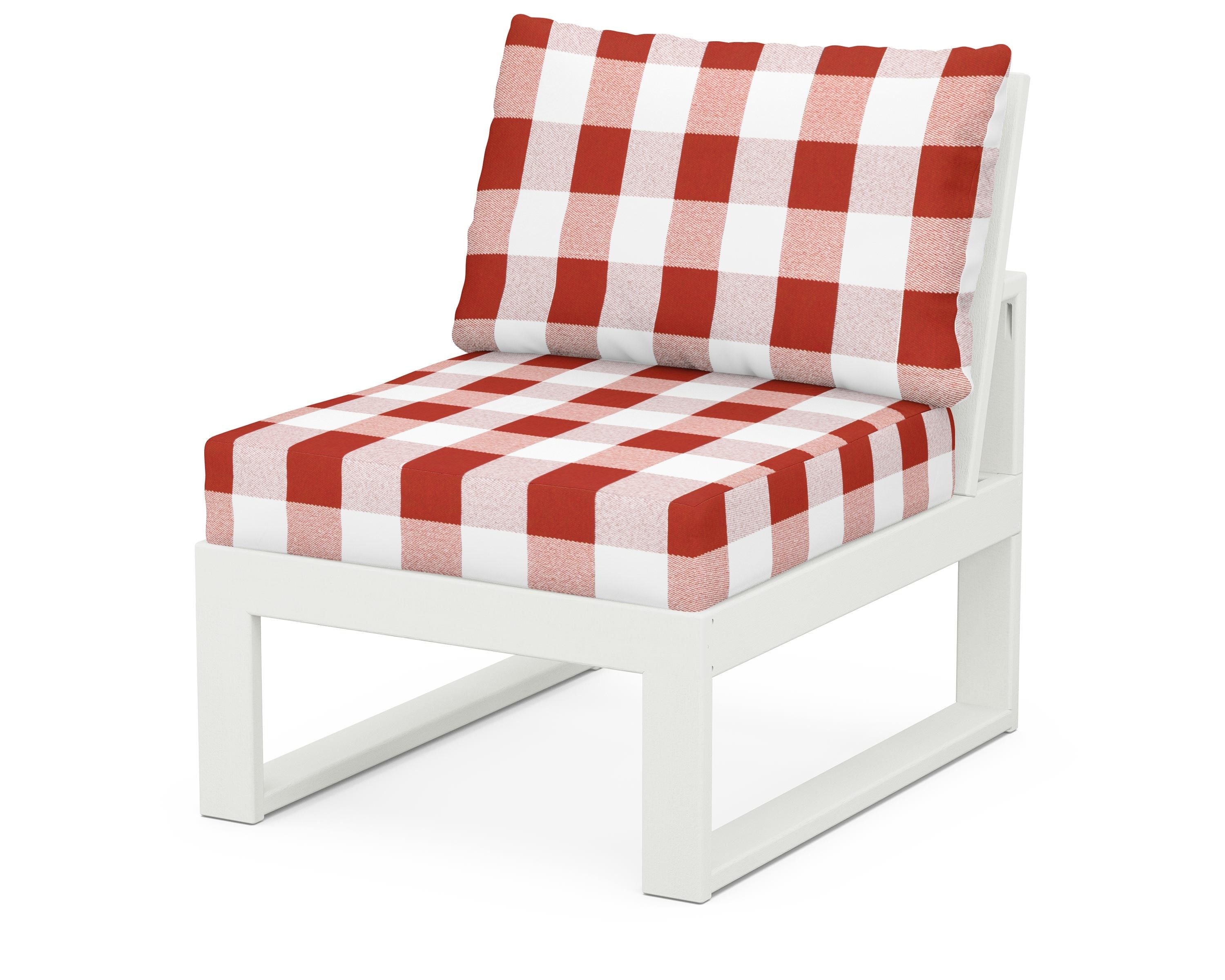 Unbranded Modular Armless Chair in Vintage White / Buffalo Plaid Crimson