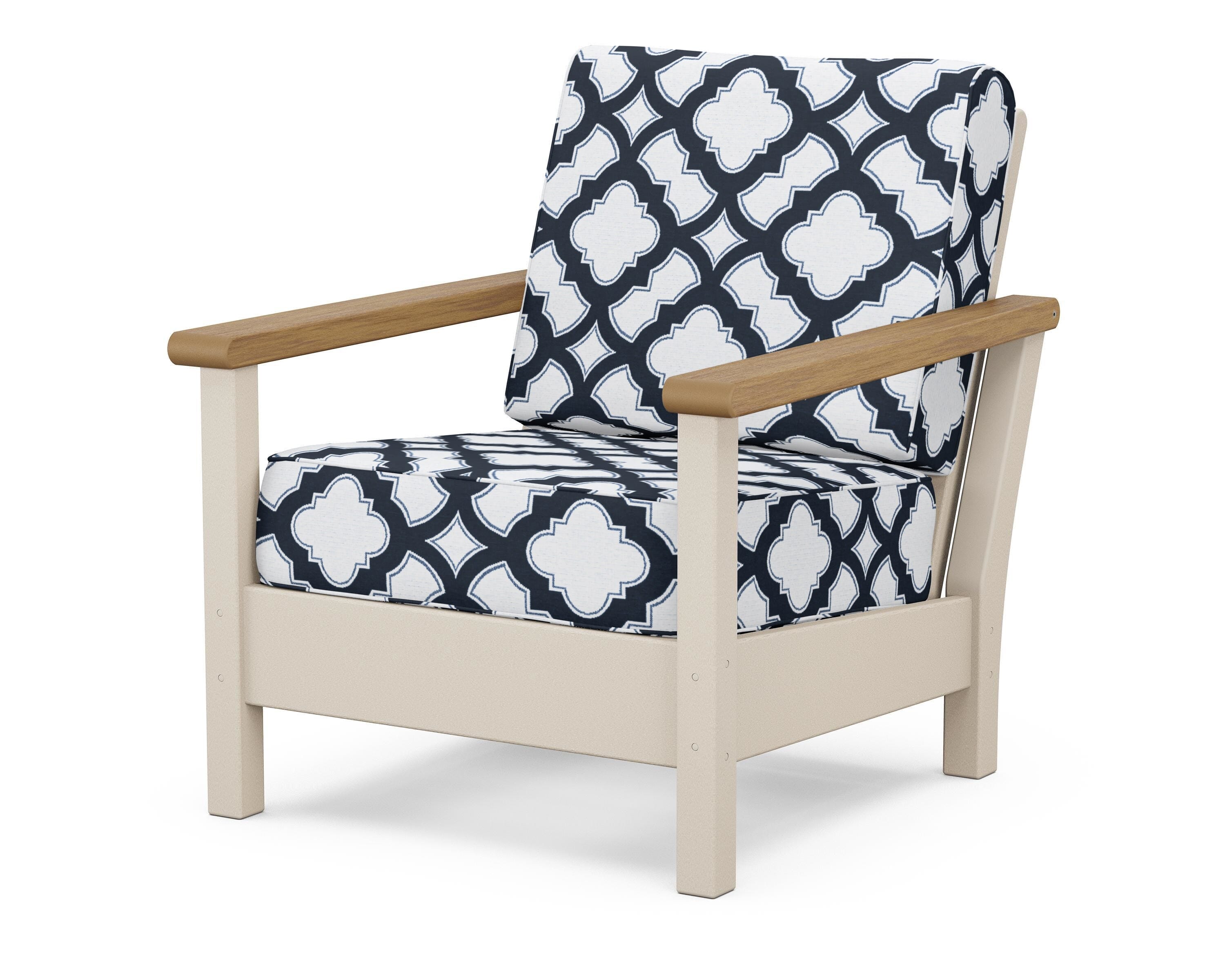 POLYWOOD® Harbour Deep Seating Chair in Sand / Natural / Trellis Marine Indigo