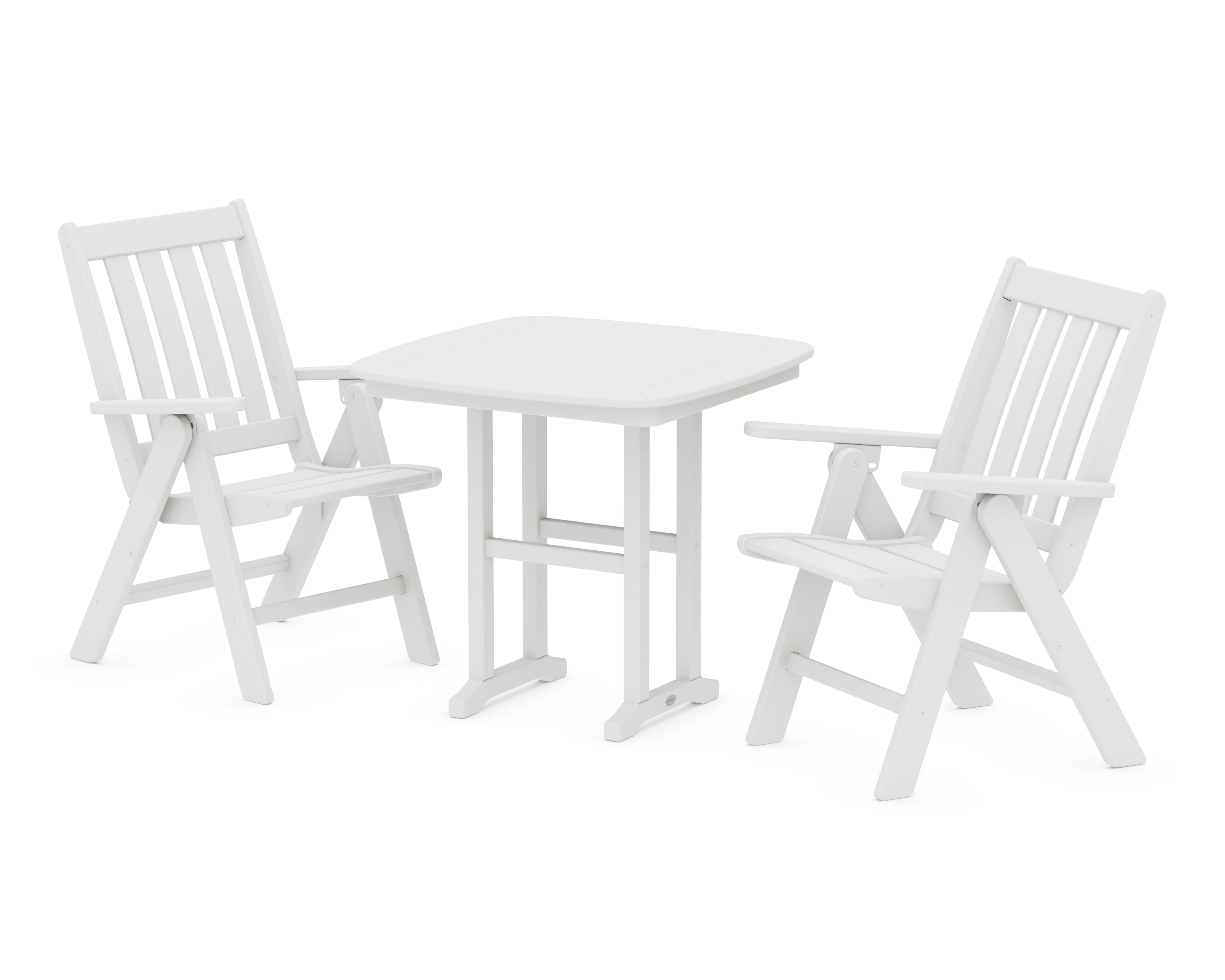 POLYWOOD® Vineyard Folding Chair 3-Piece Dining Set in White