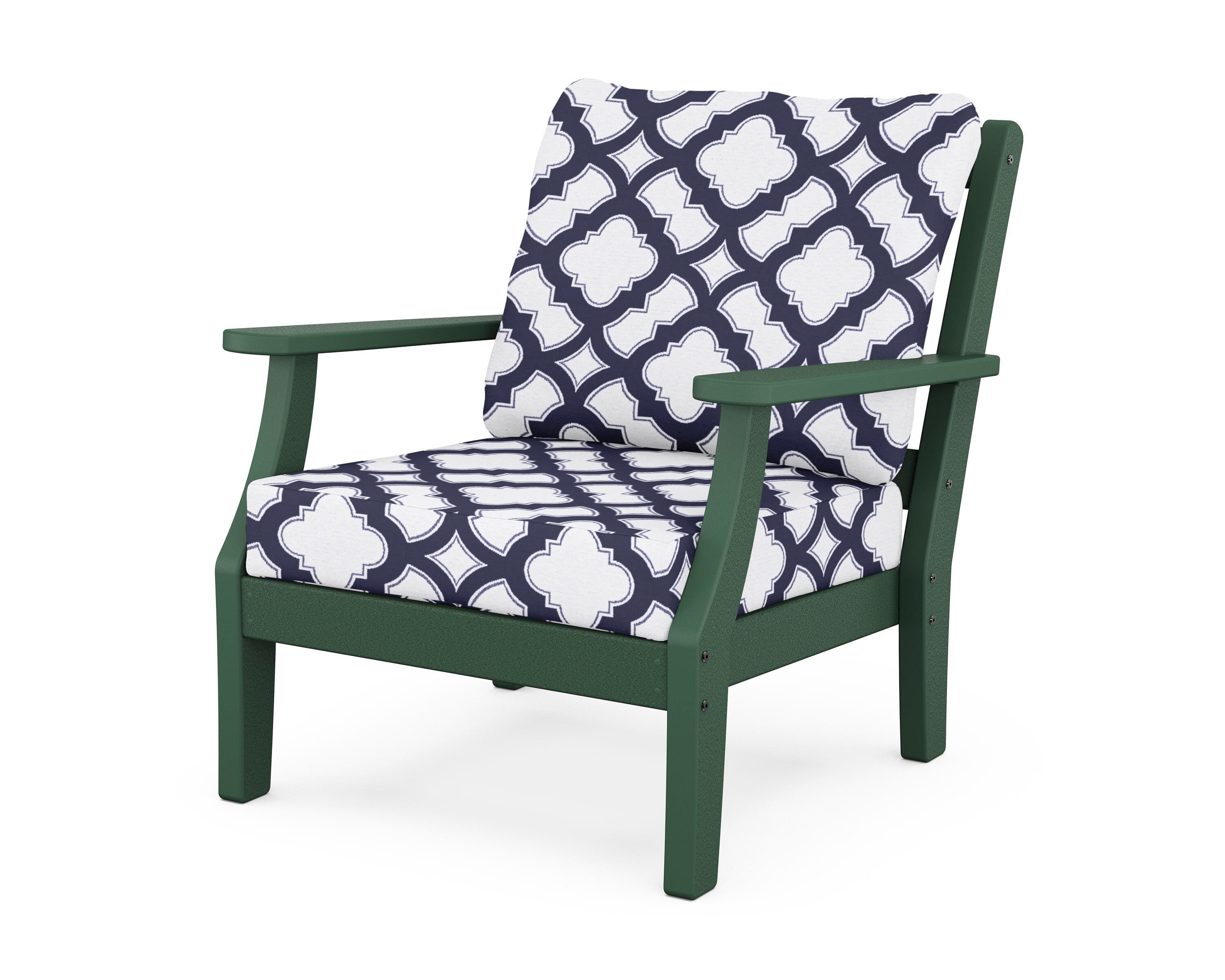 Martha Stewart by POLYWOOD® Chinoiserie Deep Seating Chair in Green / Trellis Navy