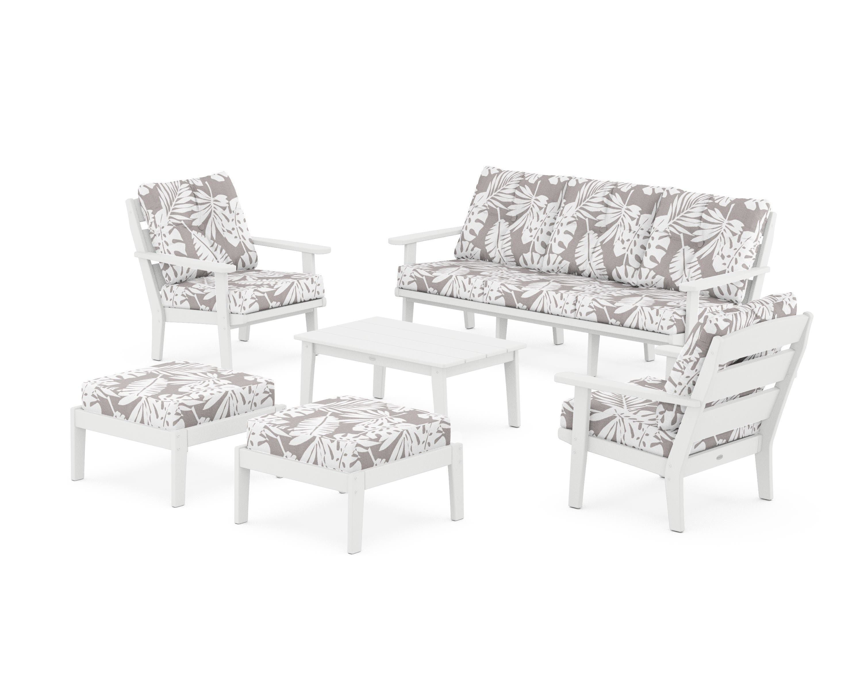 POLYWOOD® Lakeside 6-Piece Lounge Sofa Set in White / Leaf Grey Mist