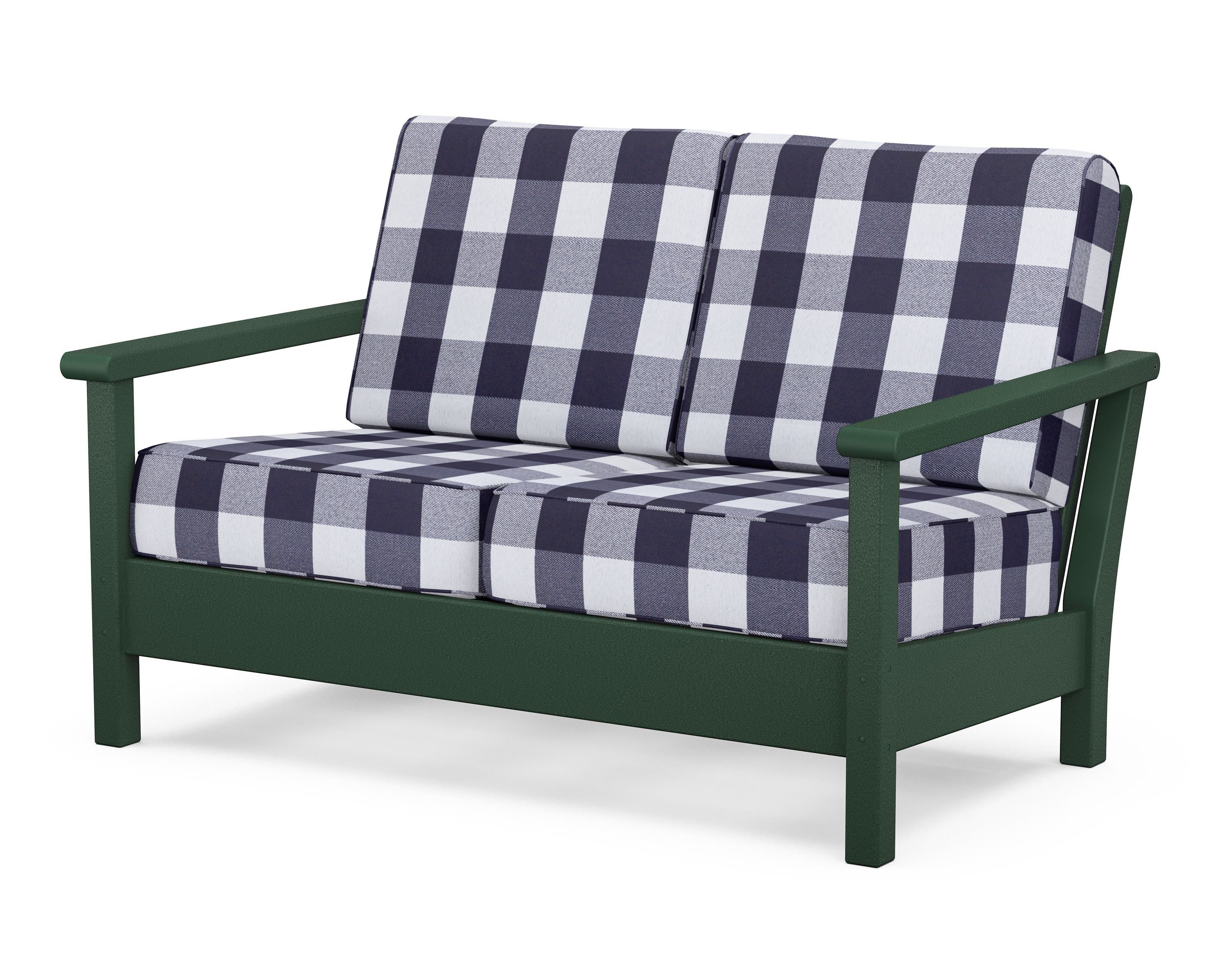 POLYWOOD® Harbour Deep Seating Loveseat in Green / Buffalo Plaid Navy