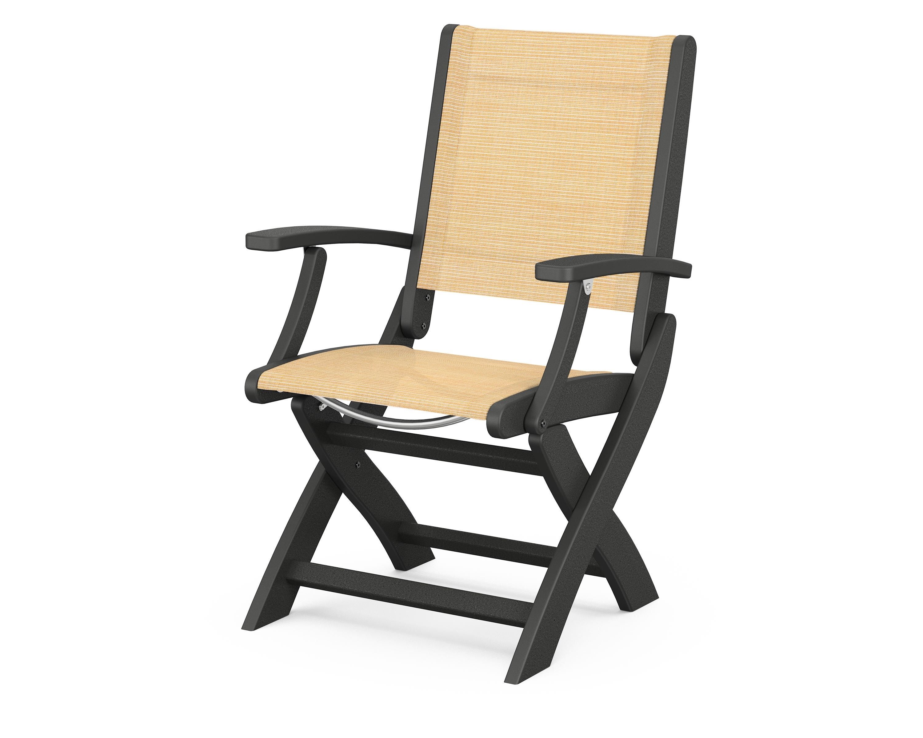 POLYWOOD® Coastal Folding Chair in Black / Dupioni Apricot Sling