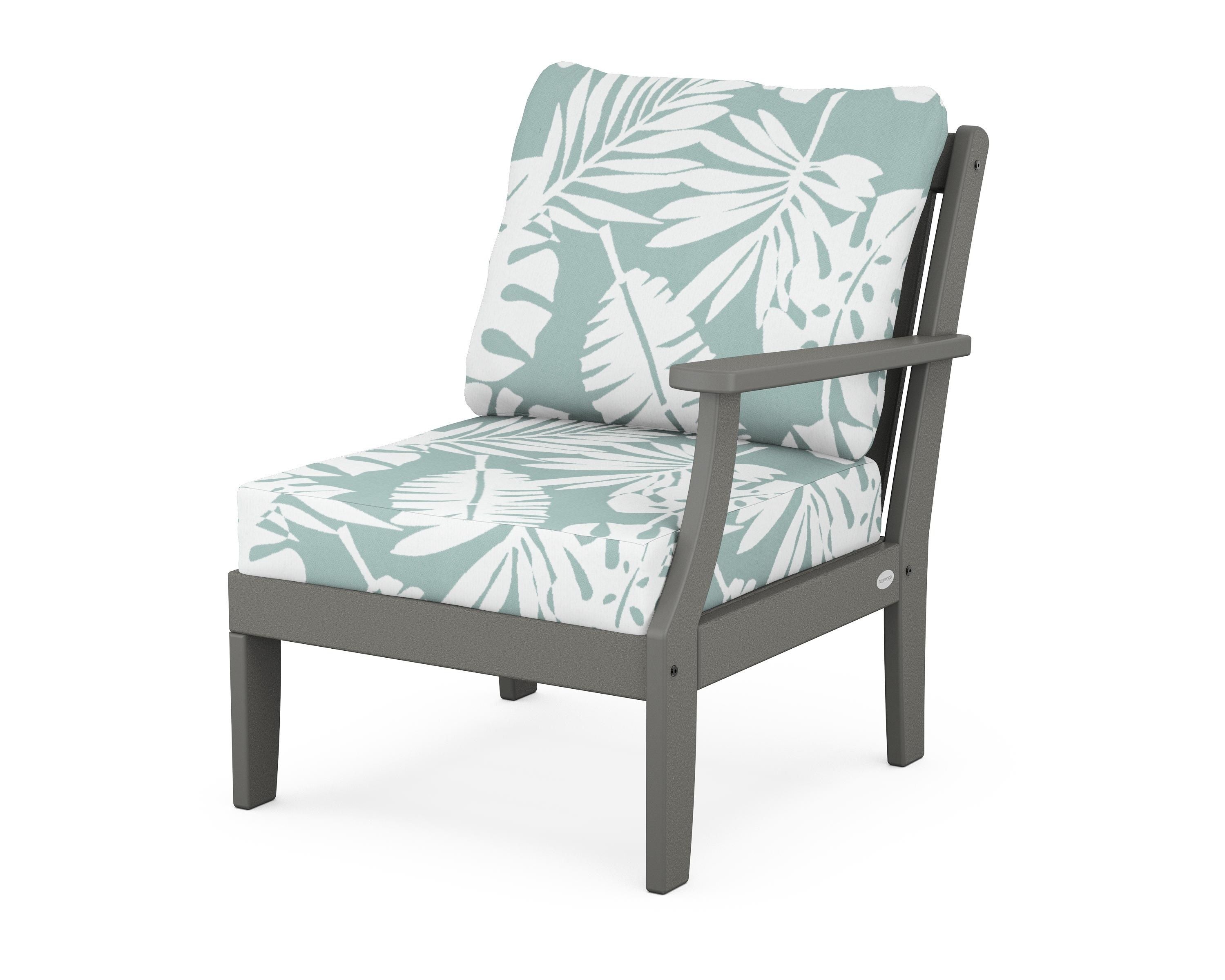 POLYWOOD® Braxton Modular Right Arm Chair in Slate Grey / Leaf Glacier Spa