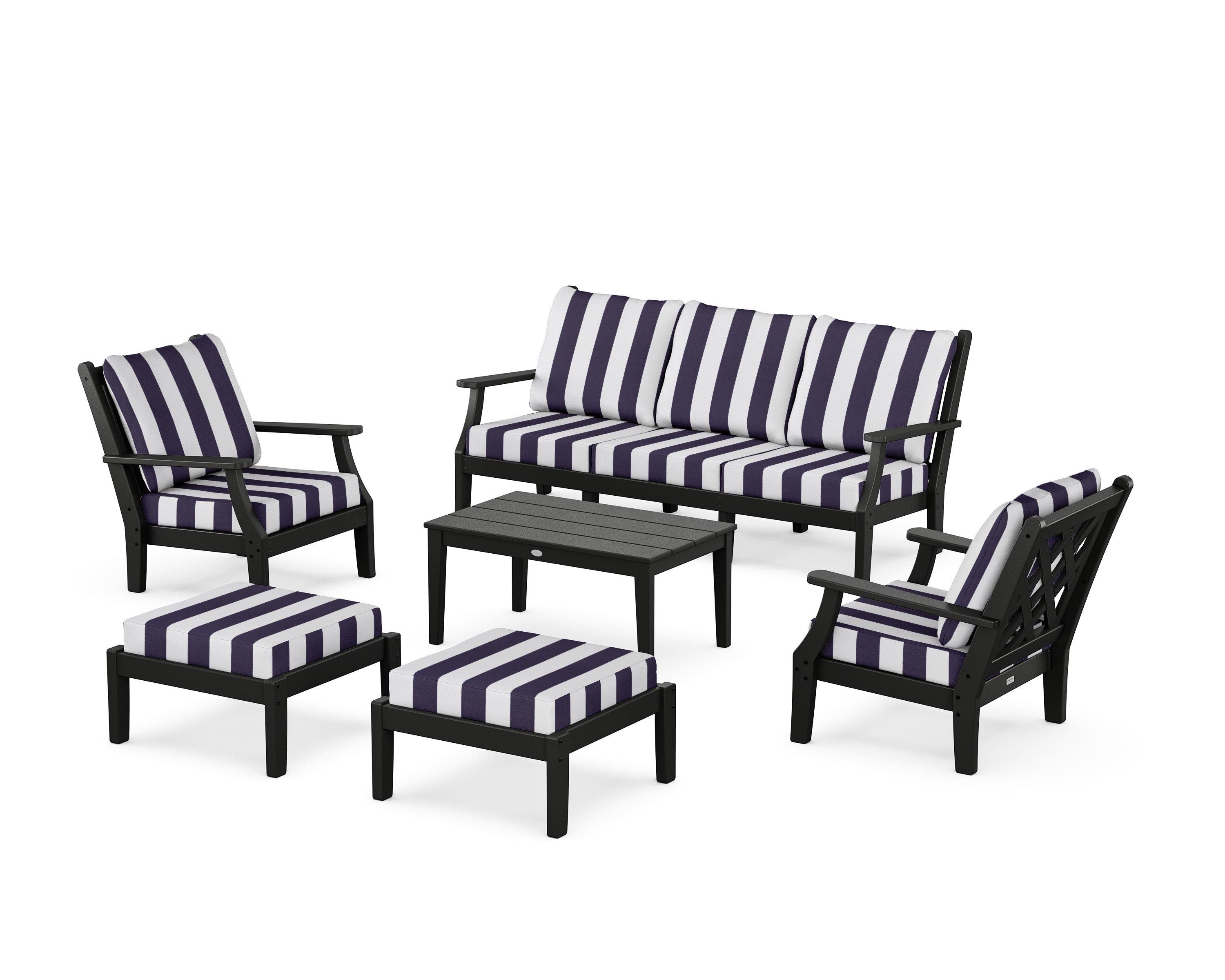 Country Living Wovendale 6-Piece Lounge Sofa Set in Black / Cabana Stripe Navy