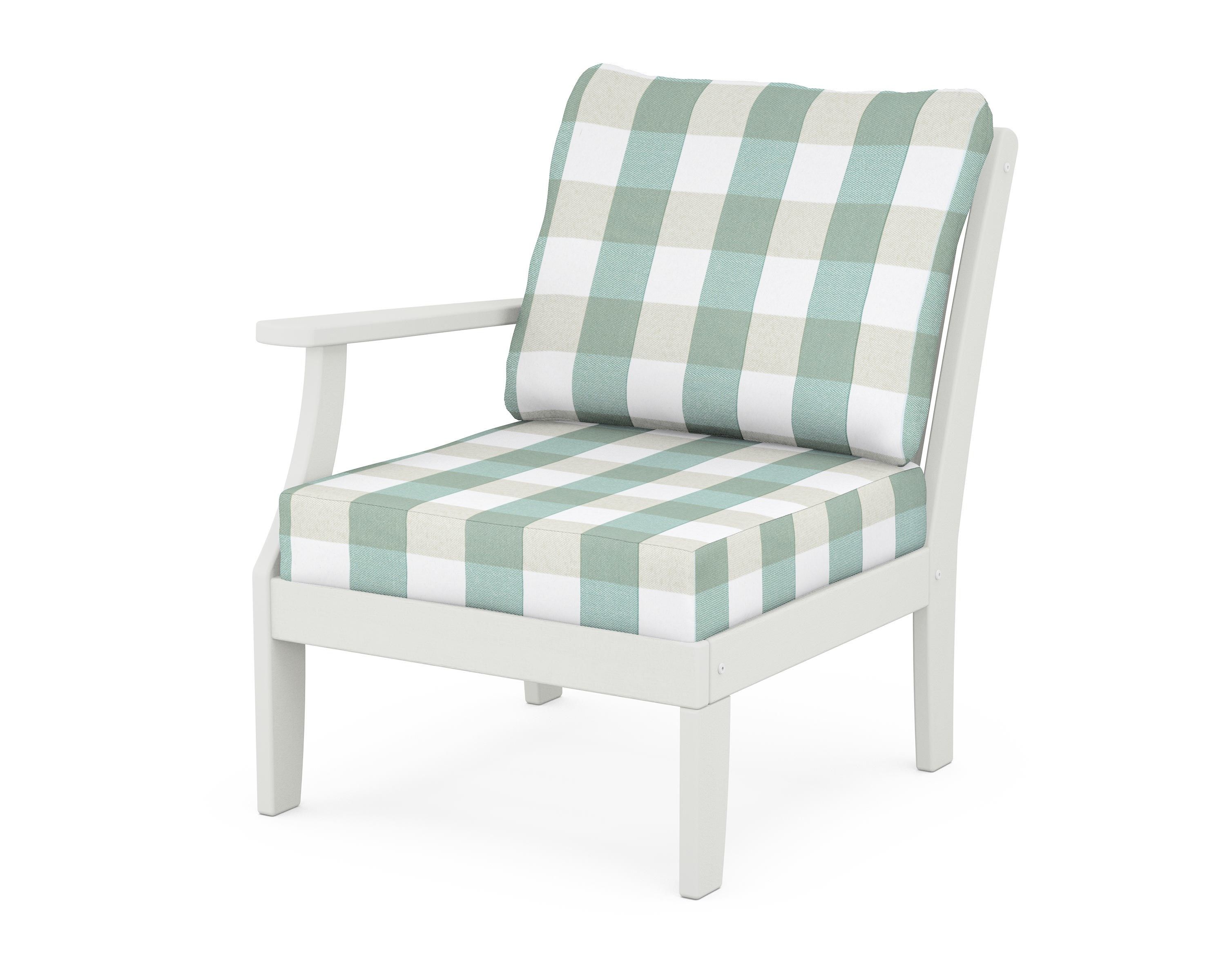 POLYWOOD® Braxton Modular Left Arm Chair in Vintage White / Buffalo Plaid Glacier Spa