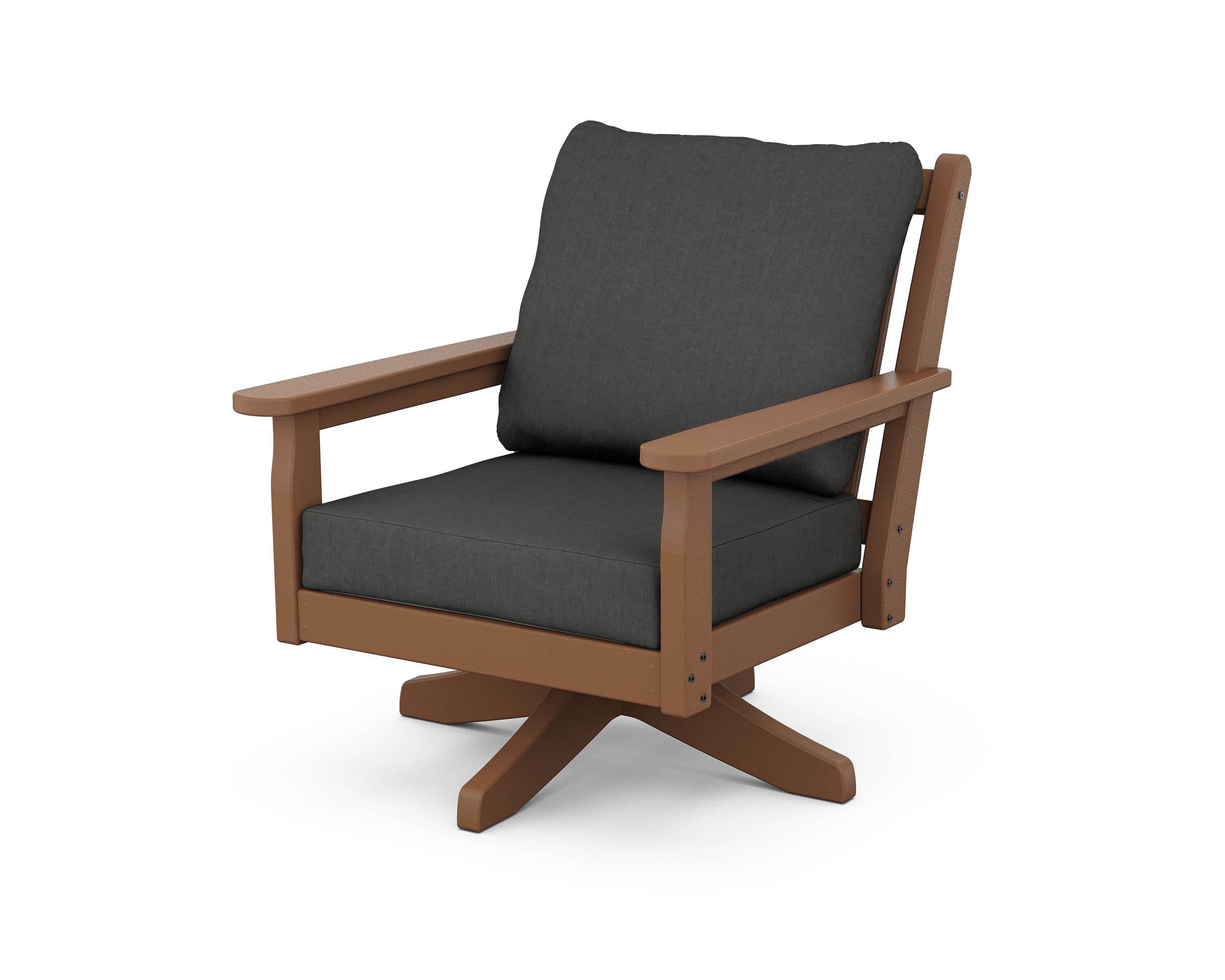 POLYWOOD® Chippendale Deep Seating Swivel Chair in Teak / Spectrum Carbon
