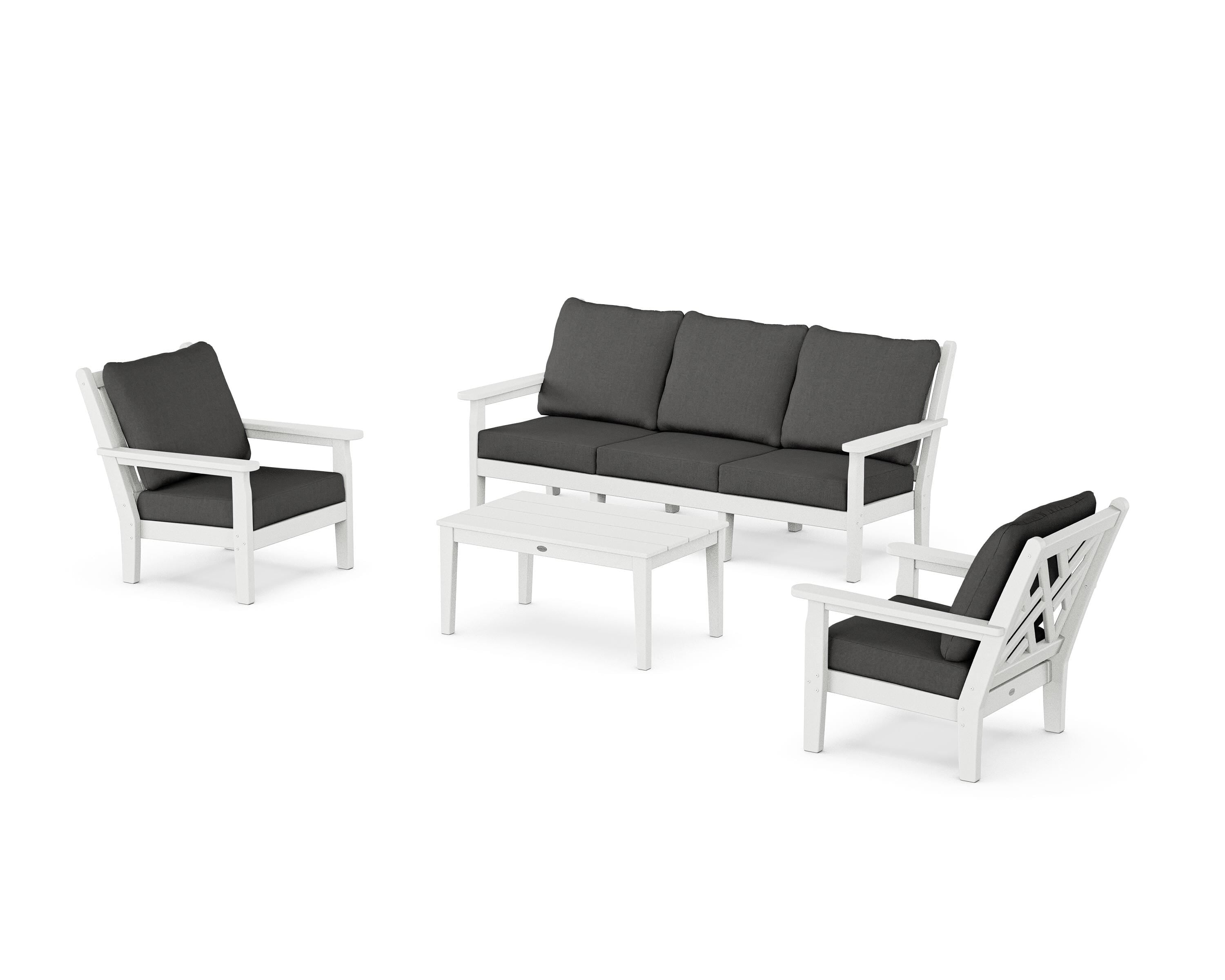 POLYWOOD® Chippendale 4-Piece Deep Seating Set with Sofa in White / Spectrum Carbon
