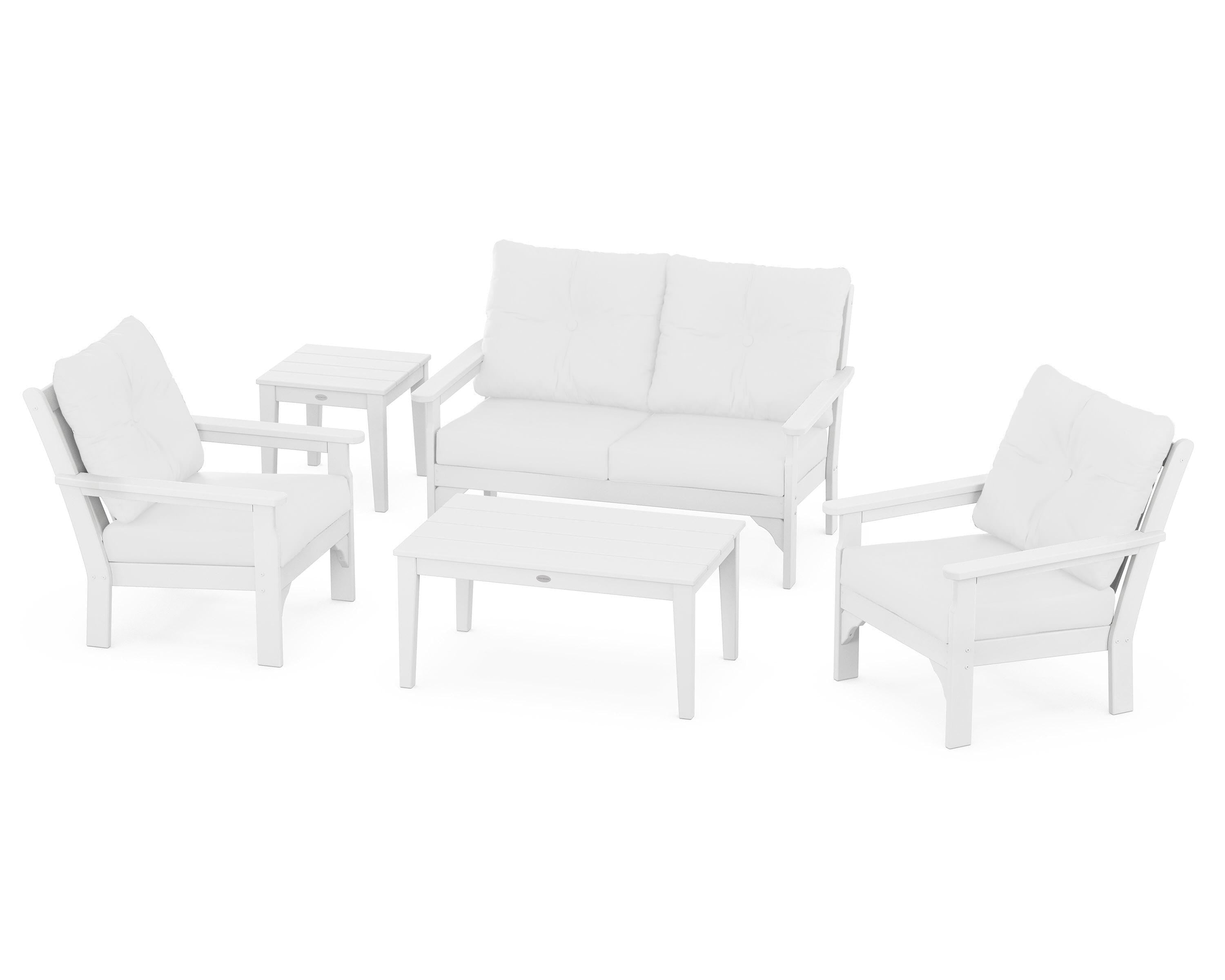 POLYWOOD® Vineyard 5-Piece Deep Seating Set in White / Natural