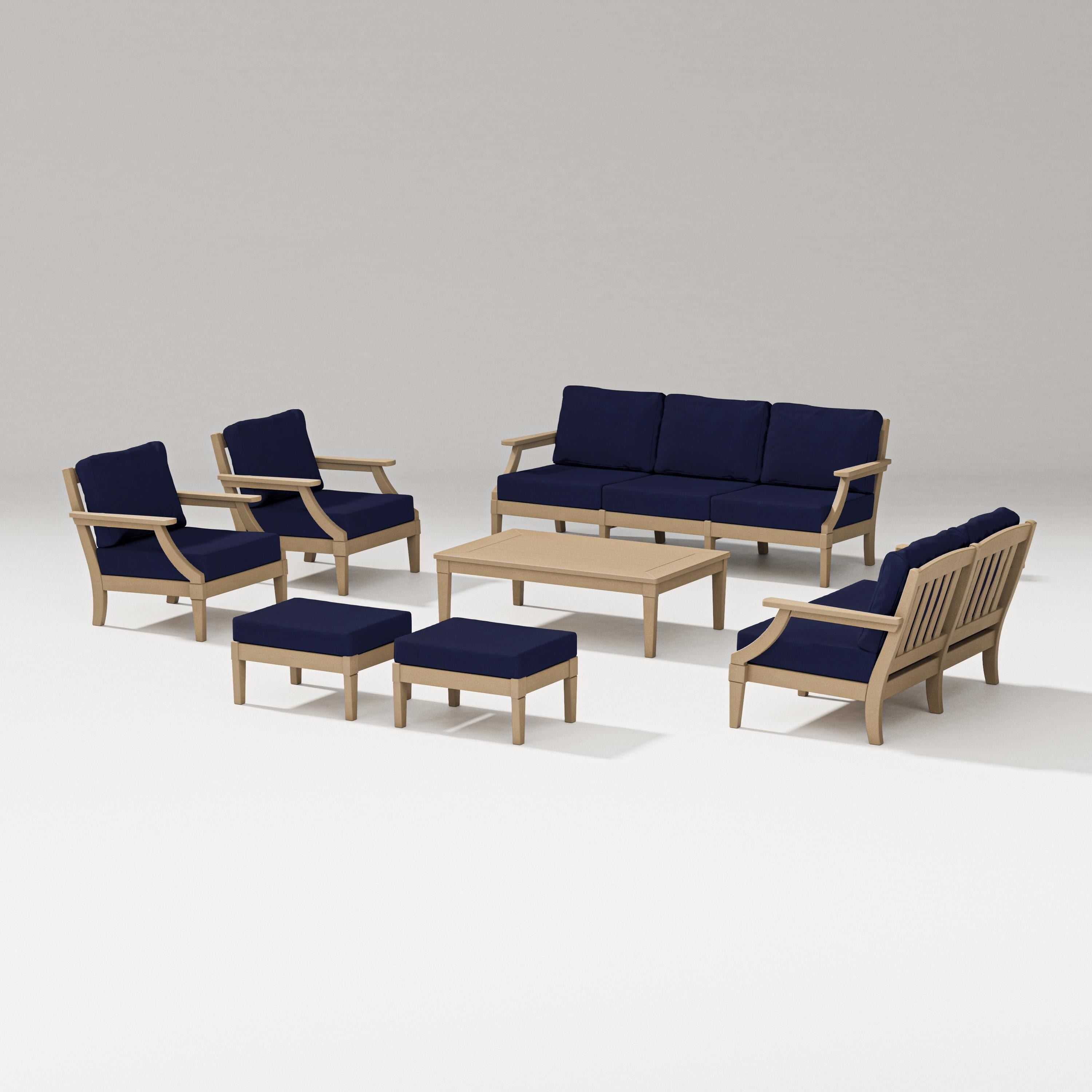 PW Designer Series Estate 7-Piece Lounge Sofa Set in Vintage Sahara / Navy