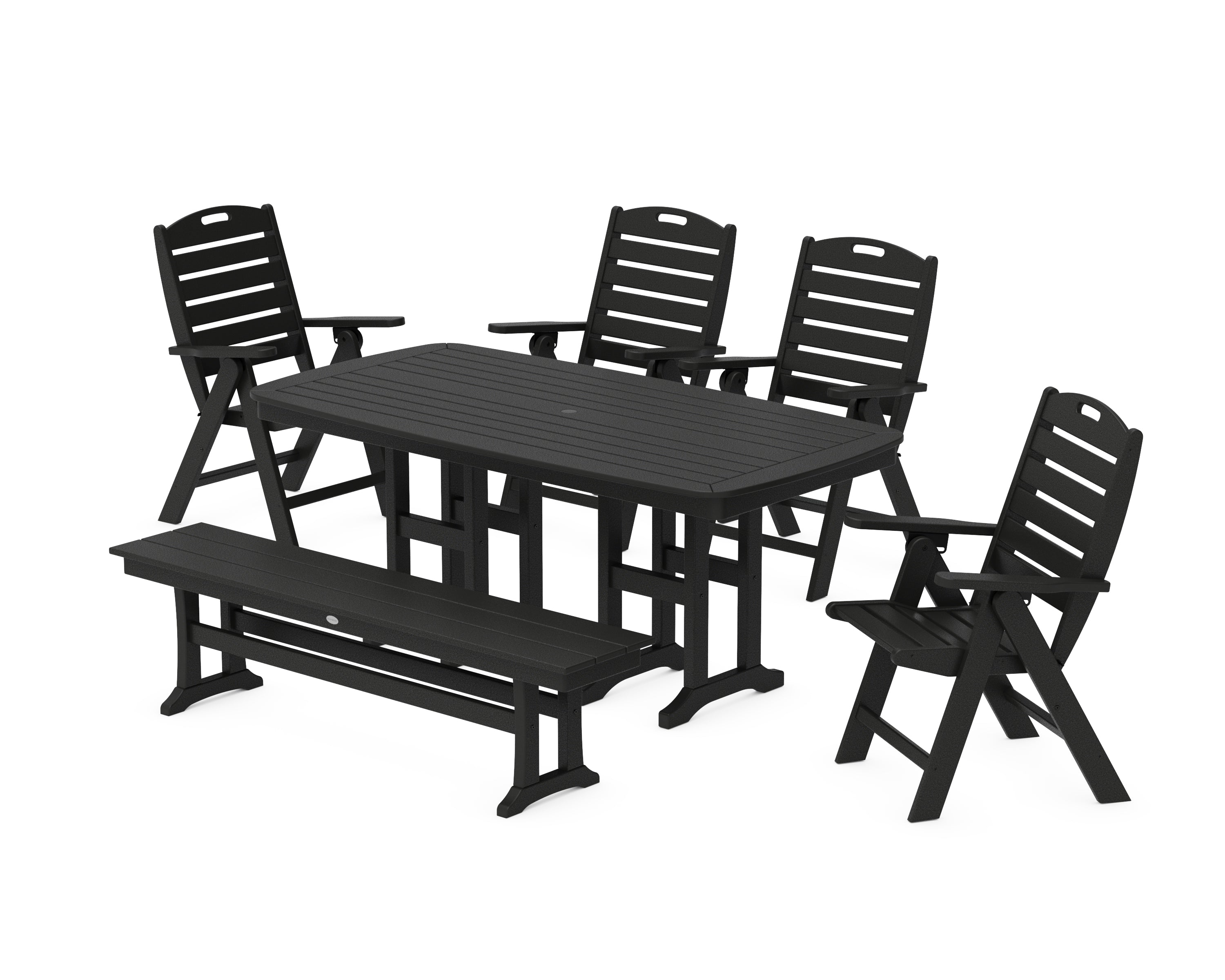 POLYWOOD® Nautical Highback 6-Piece Dining Set with Bench in Black