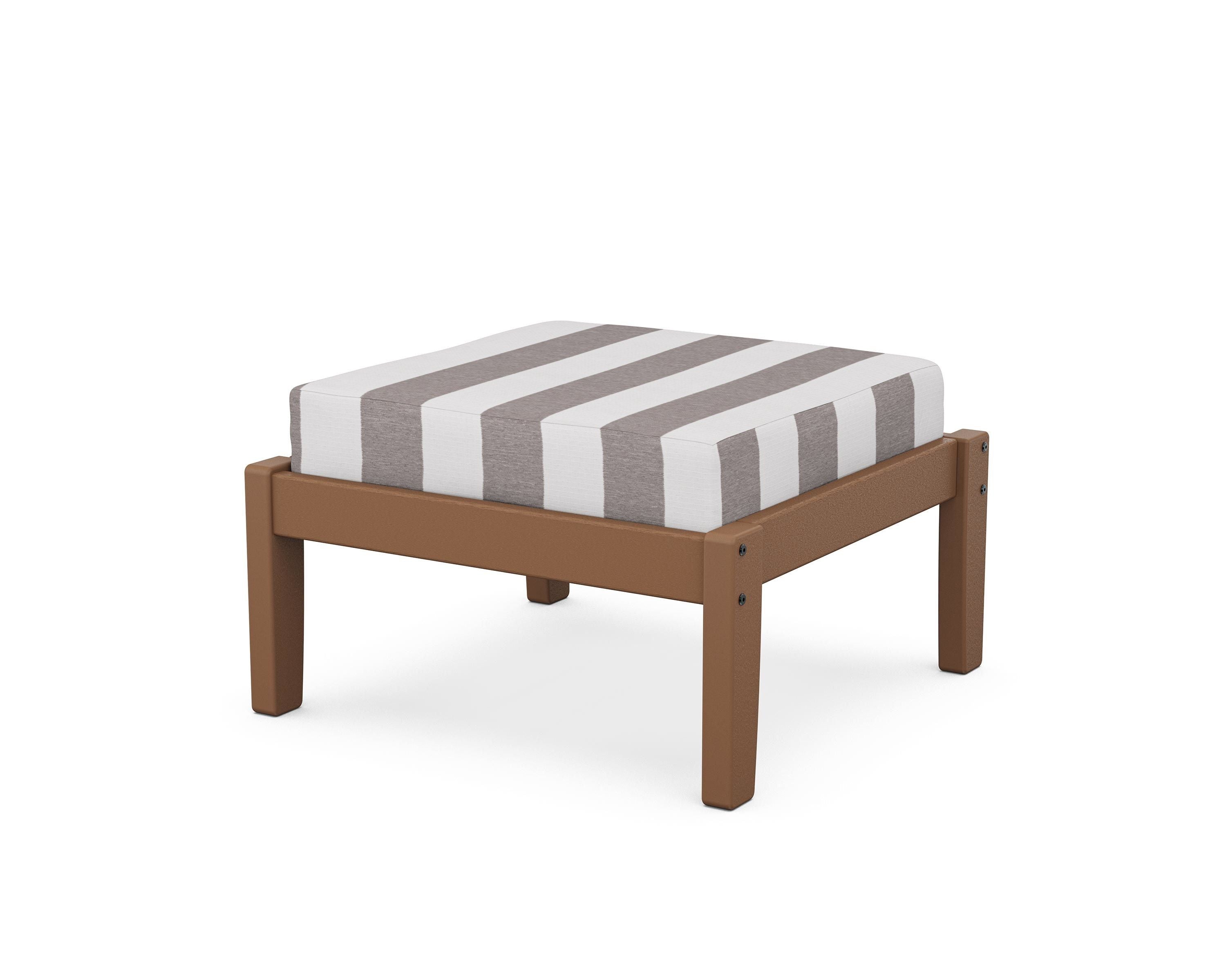 Unbranded Deep Seating Ottoman in Teak / Cabana Stripe Grey Mist