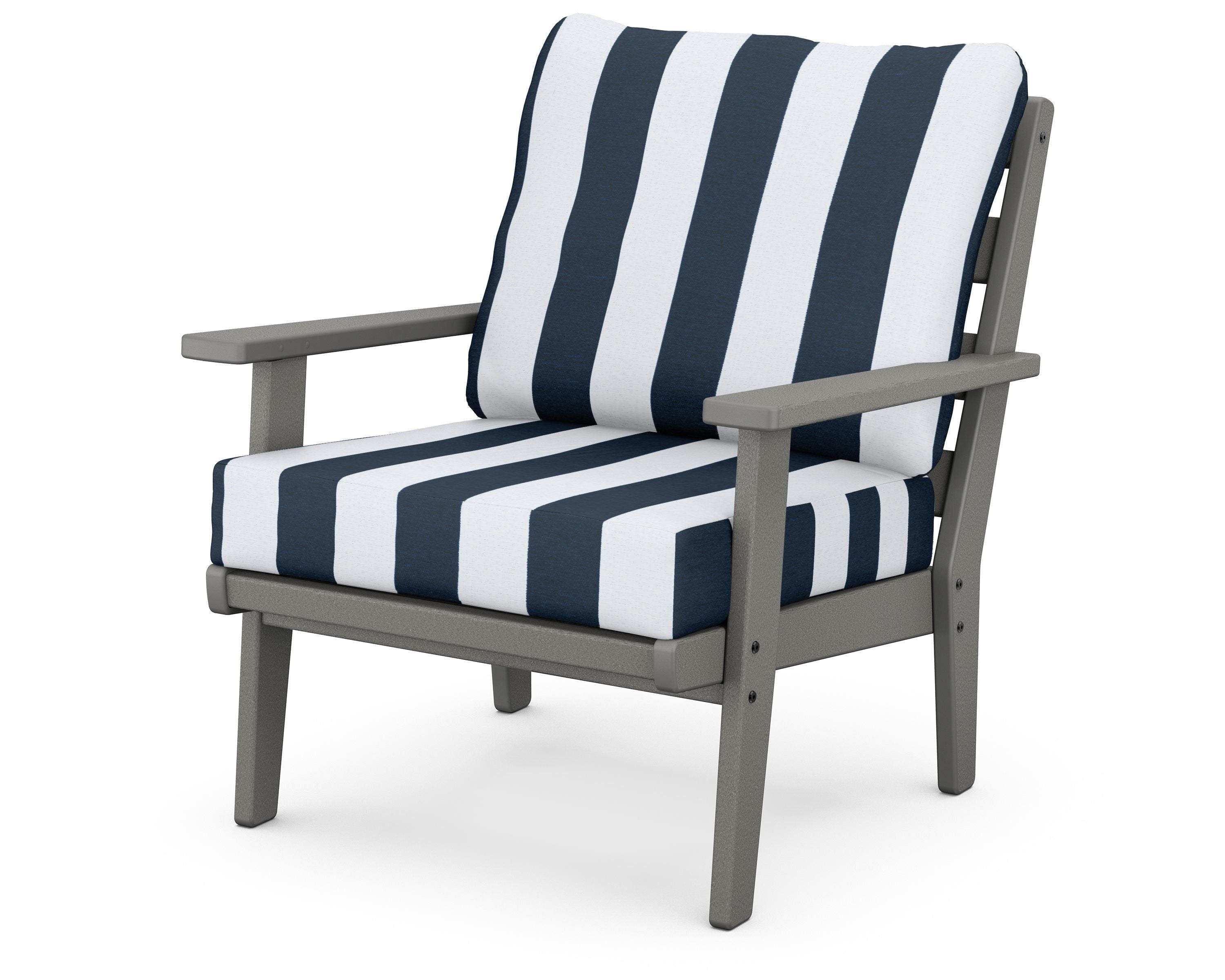 POLYWOOD® Grant Park Deep Seating Chair in Slate Grey / Cabana Stripe Marine Indigo