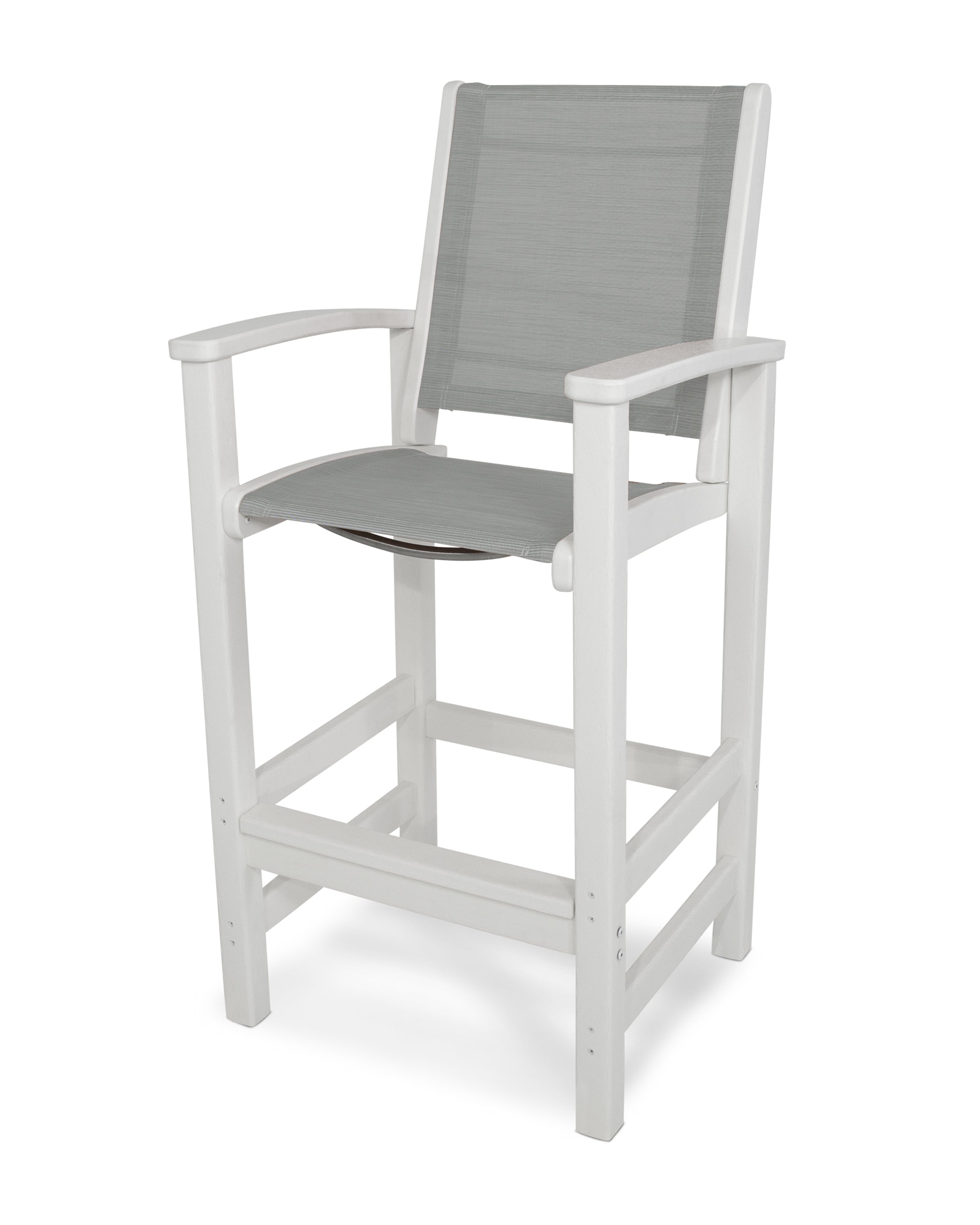 POLYWOOD® Coastal Bar Chair in White / Metallic Sling