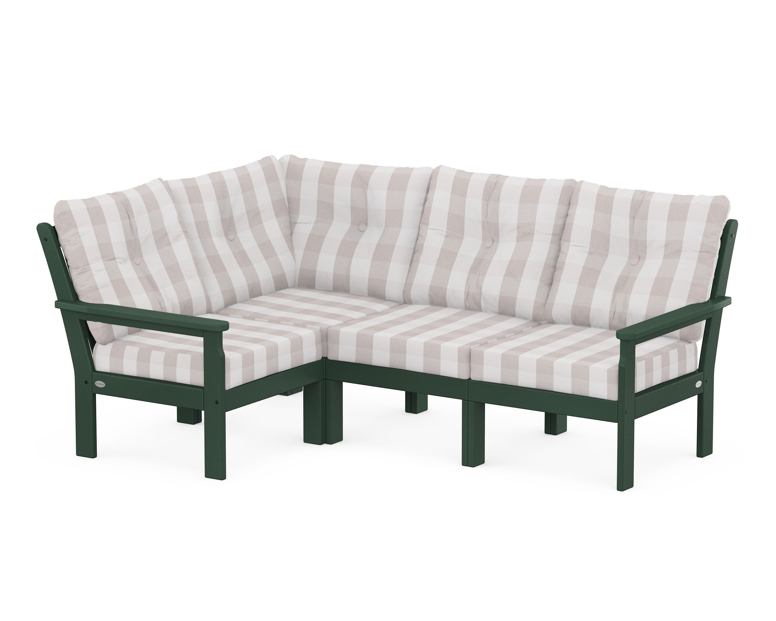 POLYWOOD® Vineyard 4-Piece Sectional in Green / Buffalo Plaid Dune Burlap