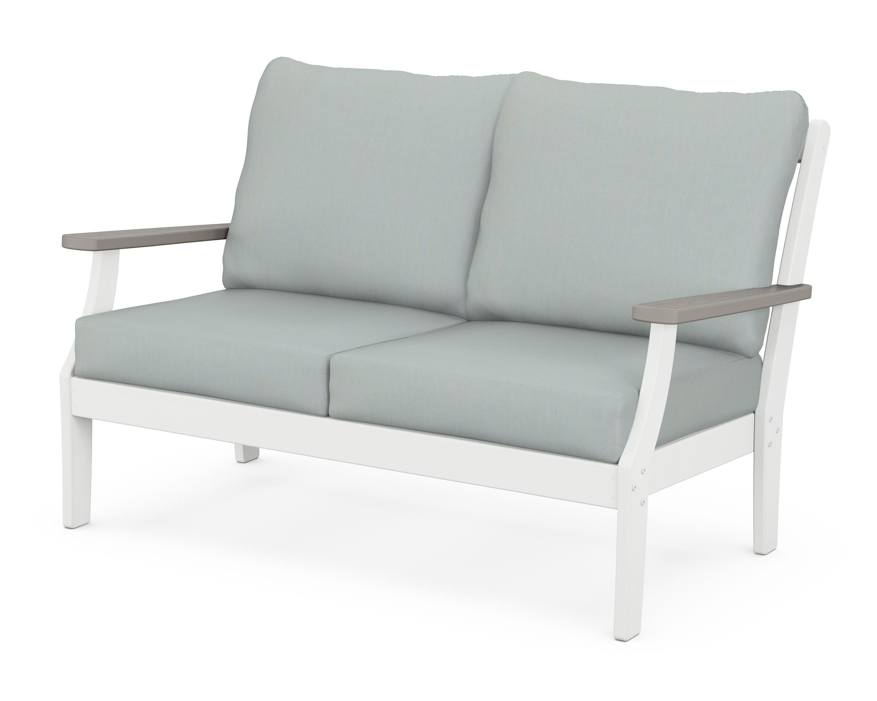 POLYWOOD® Braxton Deep Seating Loveseat in White / Driftwood / Spa