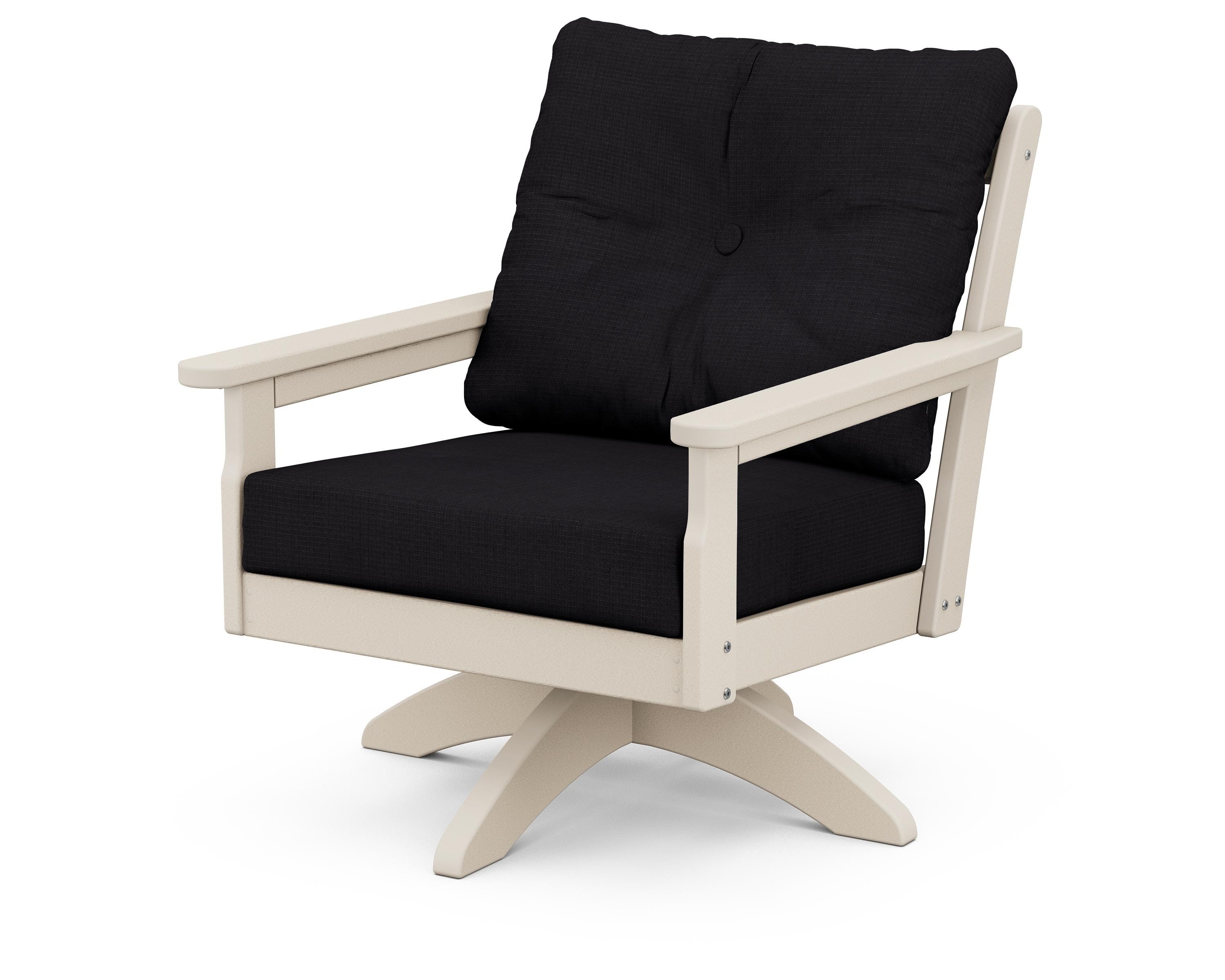POLYWOOD® Vineyard Deep Seating Swivel Chair in Sand / Midnight Linen