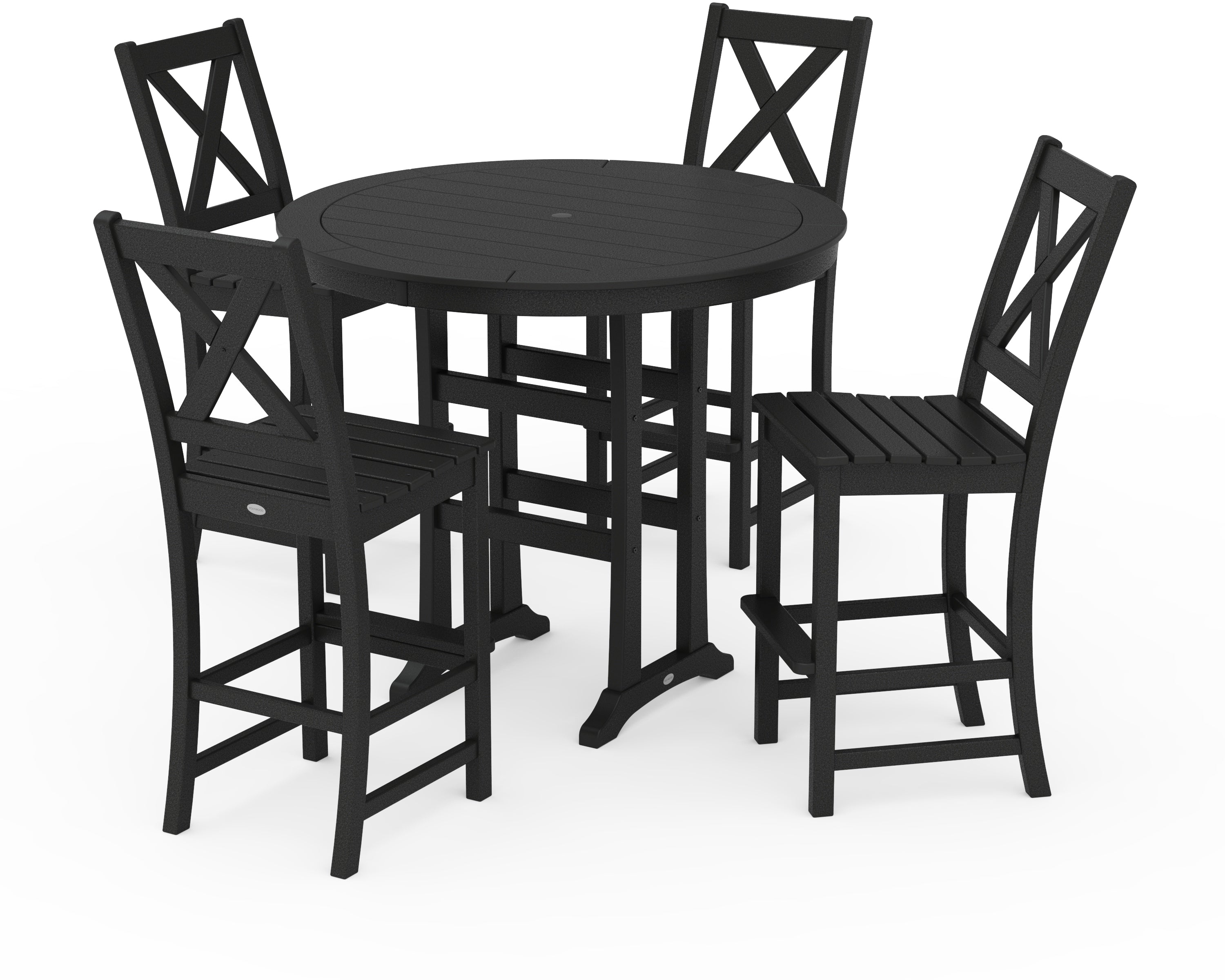 POLYWOOD® Braxton 5-Piece Nautical Trestle Arm Chair Bar Set in Black