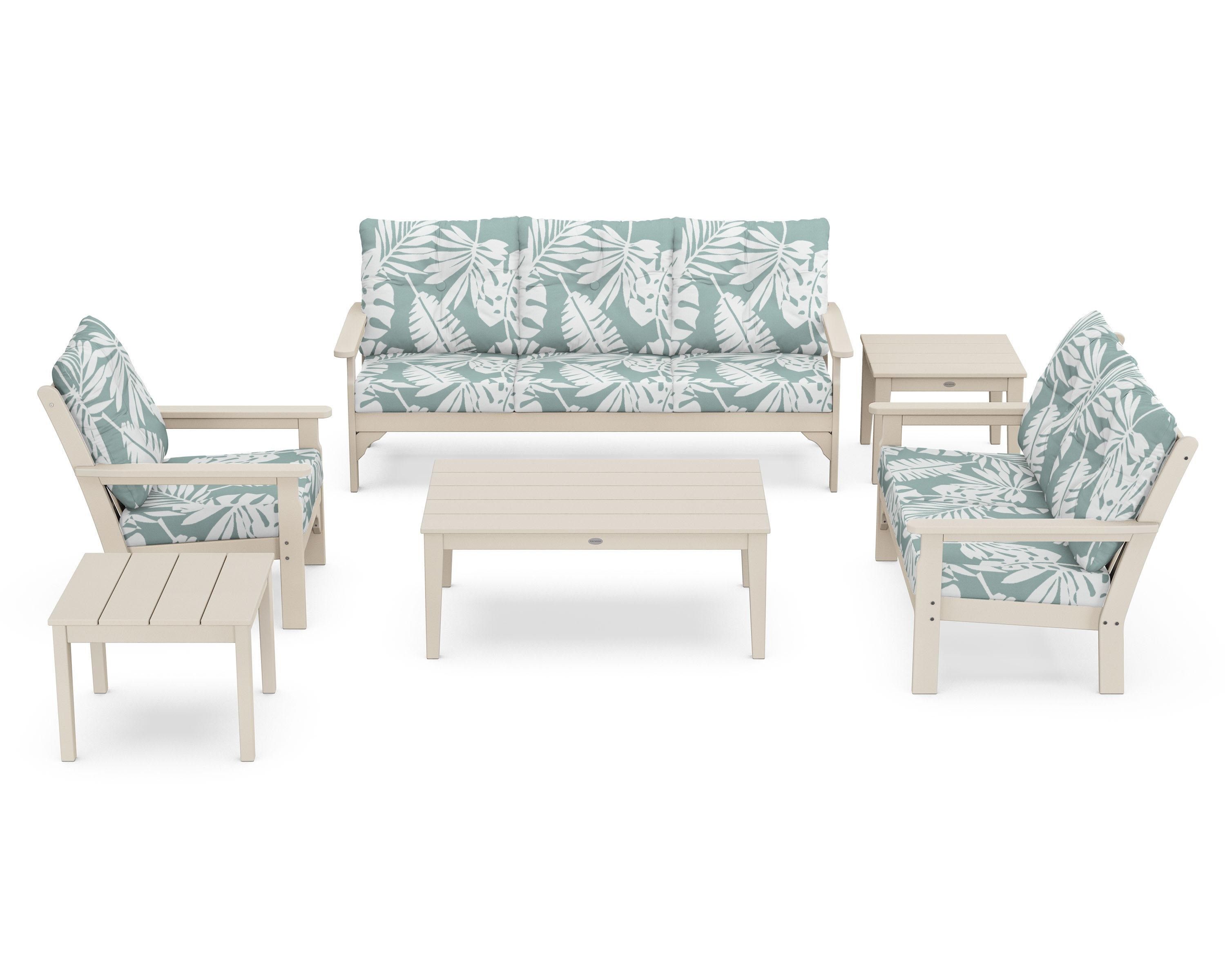 POLYWOOD® Vineyard 6-Piece Deep Seating Set in Sand / Leaf Glacier Spa