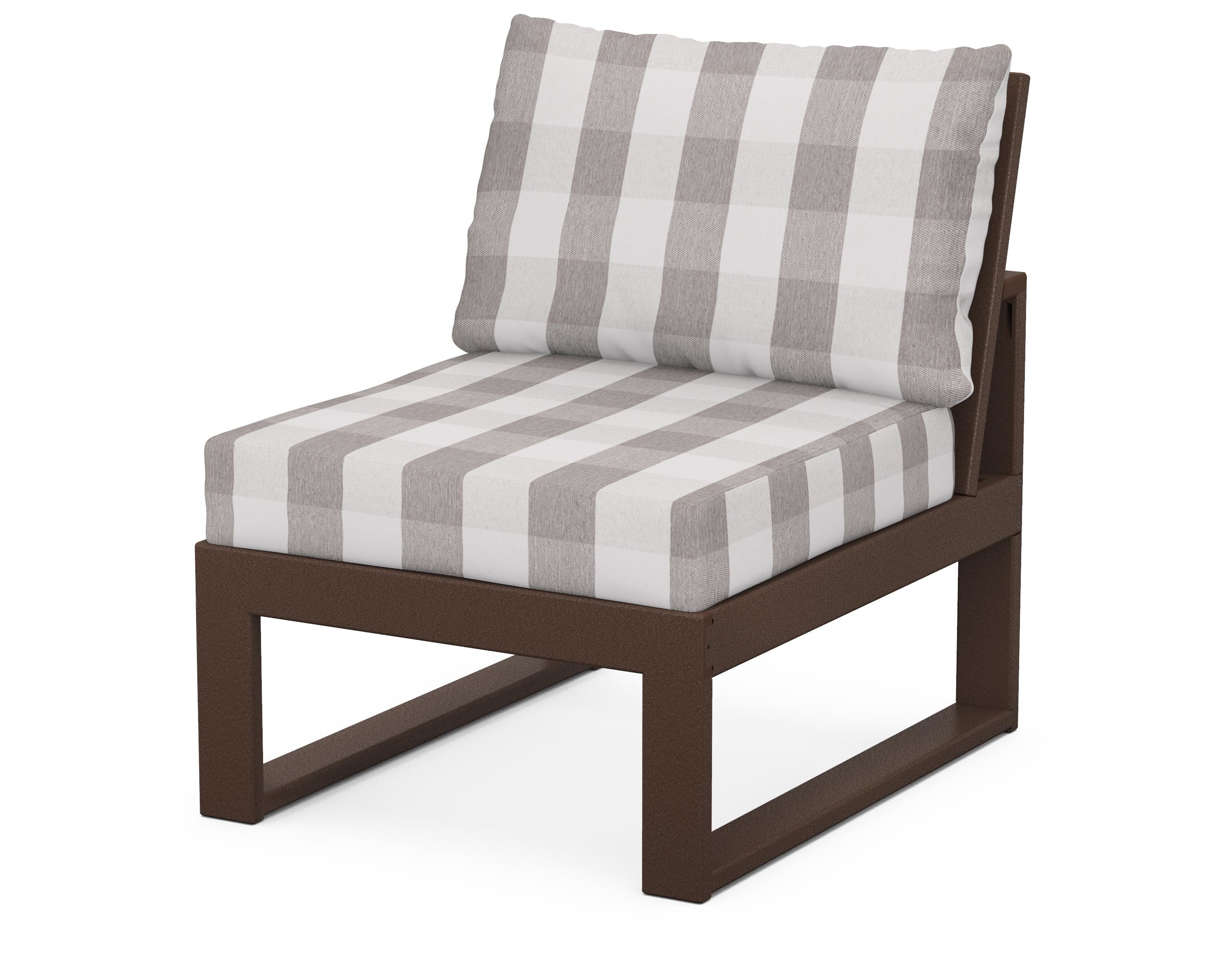 Unbranded Modular Armless Chair in Mahogany / Buffalo Plaid Grey Mist