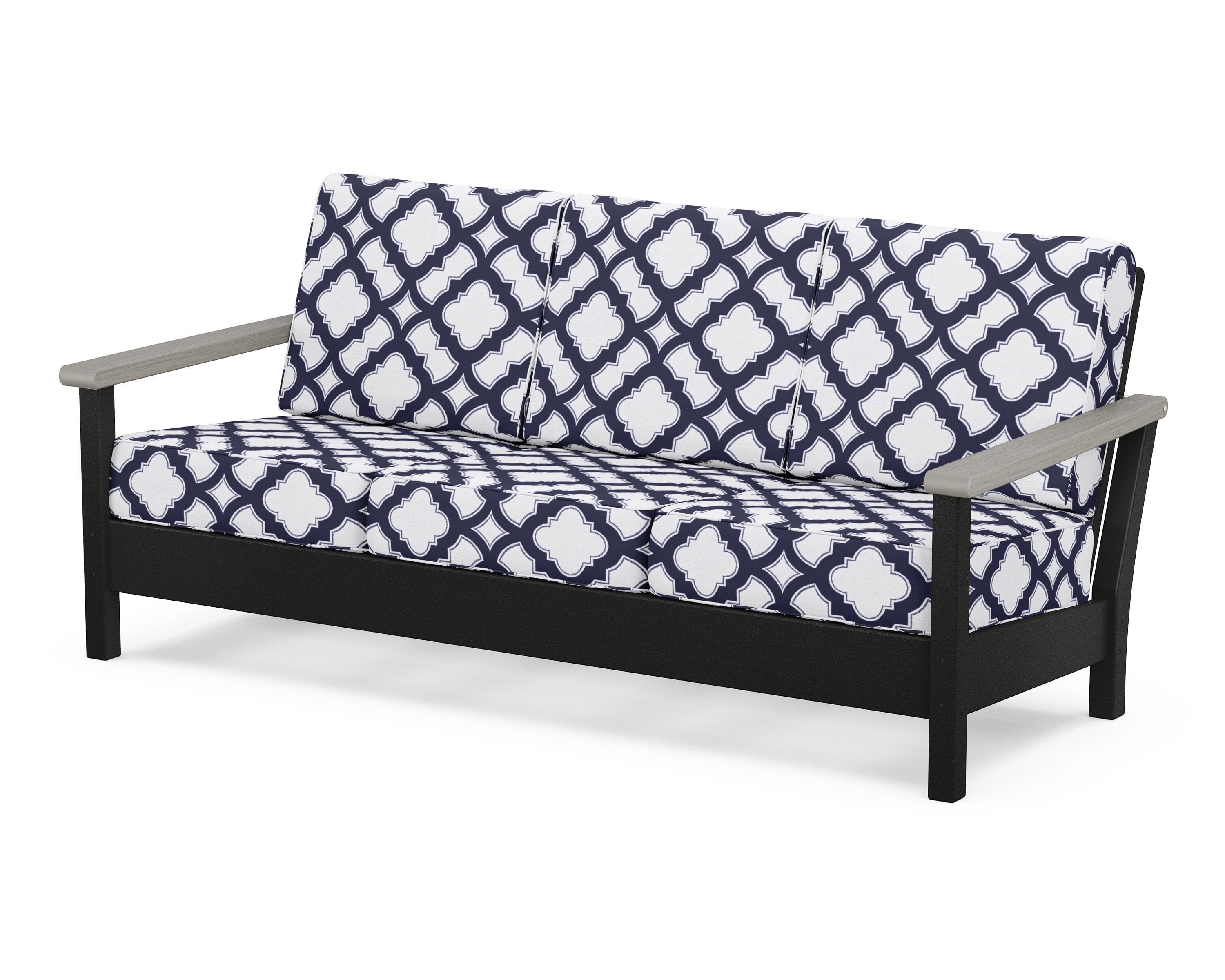 POLYWOOD® Harbour Deep Seating Sofa in Black / Driftwood / Trellis Navy