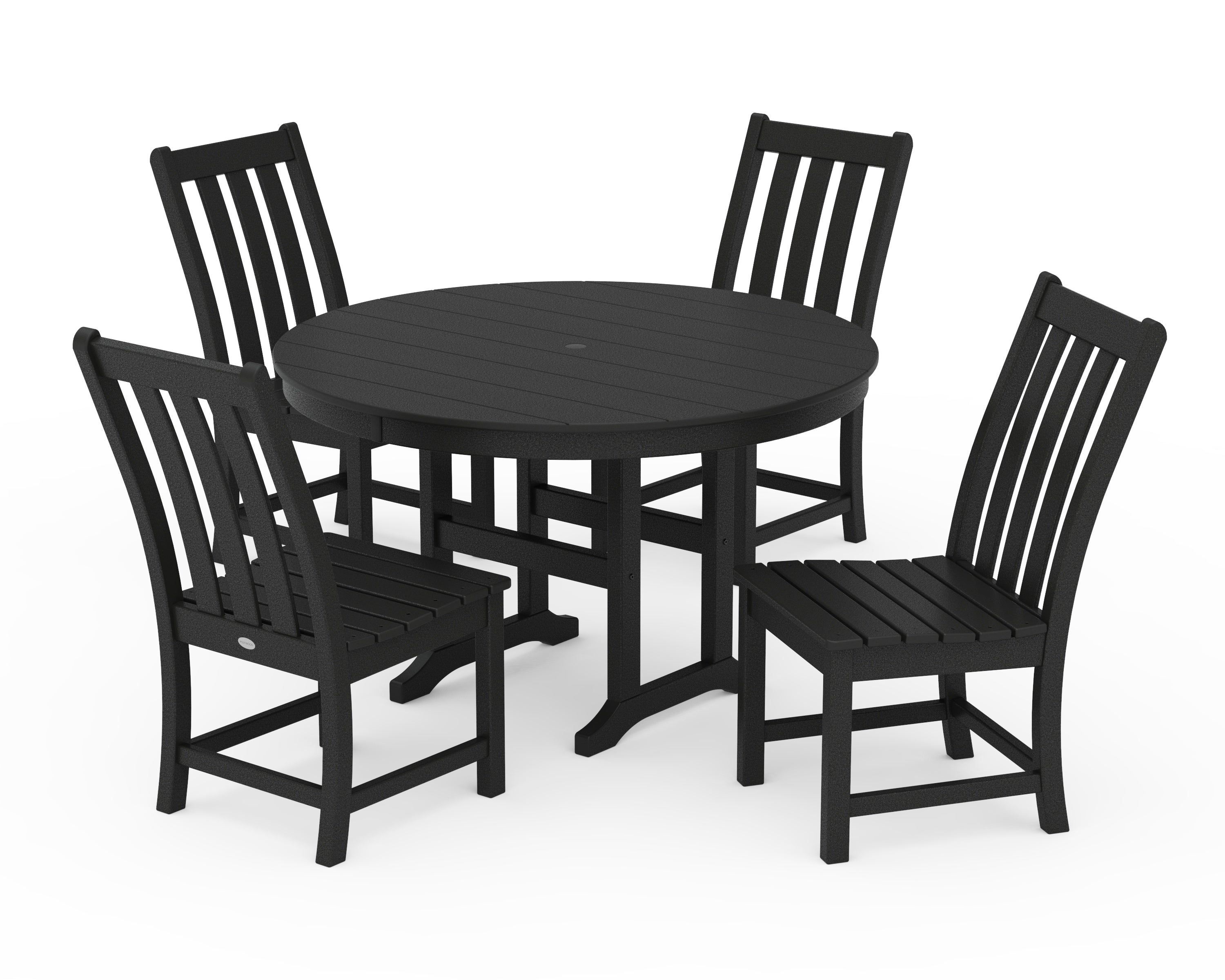 POLYWOOD® Vineyard 5-Piece Round Farmhouse Side Chair Dining Set in Black
