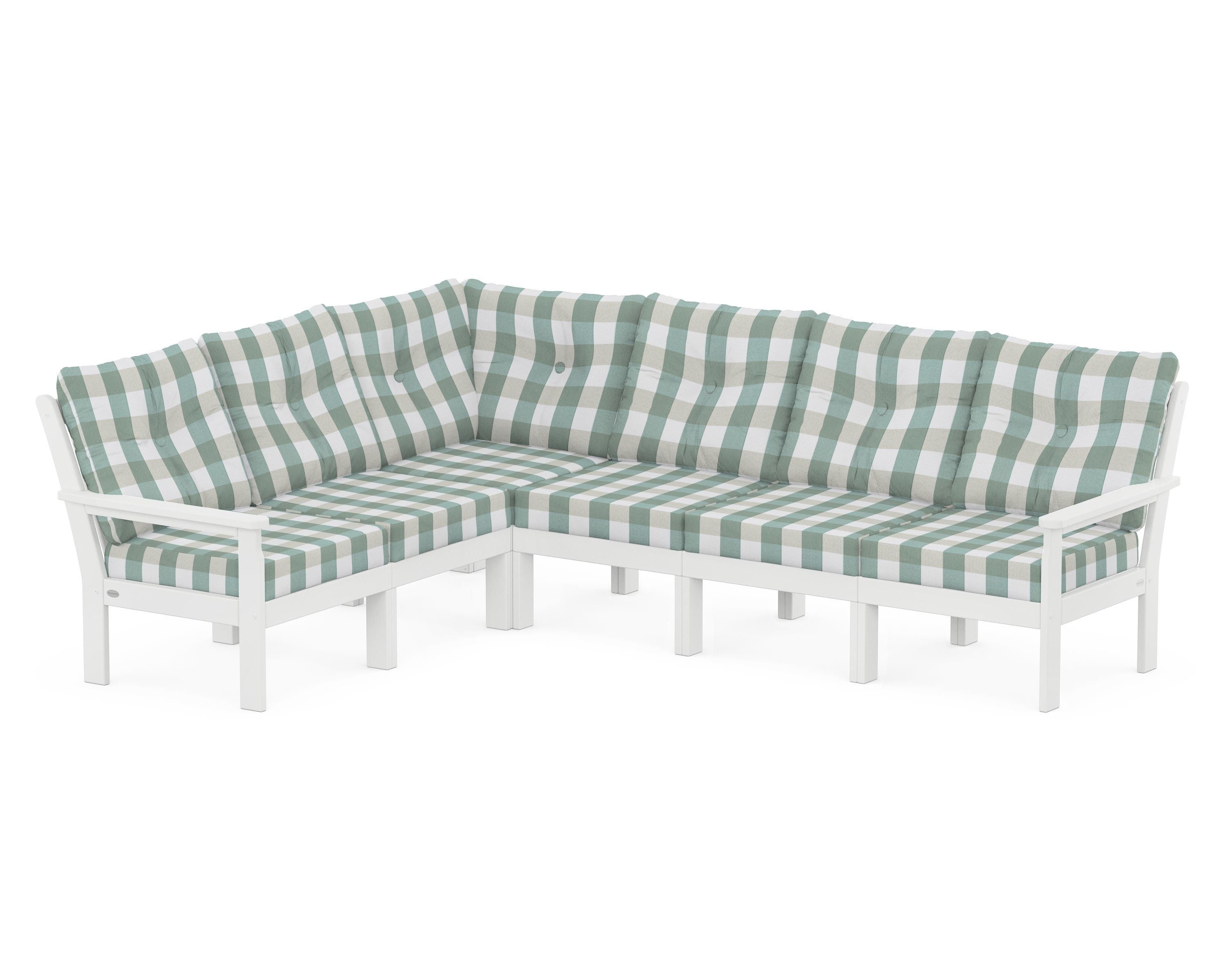 POLYWOOD® Vineyard 6-Piece Sectional in White / Buffalo Plaid Glacier Spa
