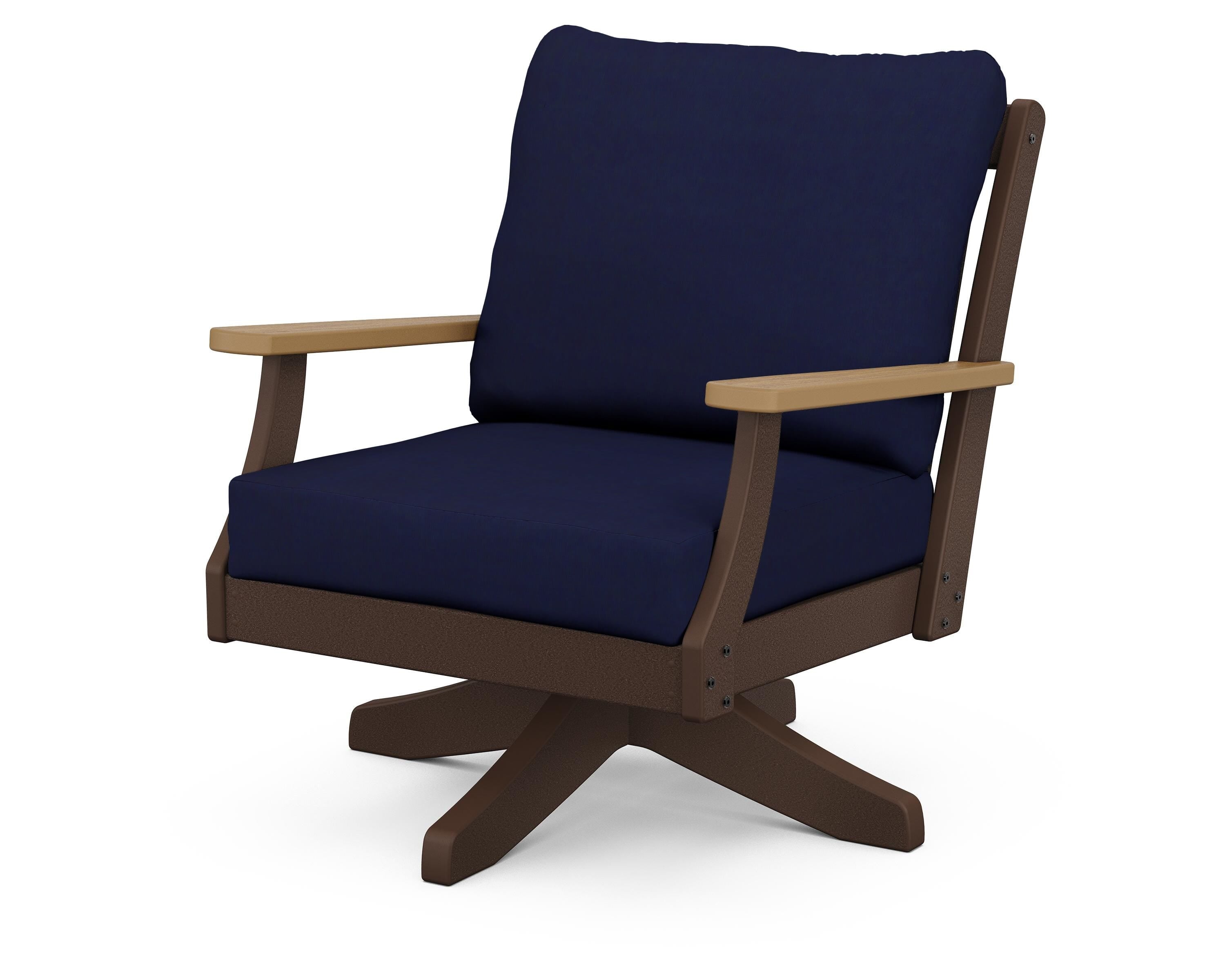 POLYWOOD® Braxton Deep Seating Swivel Chair in Mahogany / Natural / Navy
