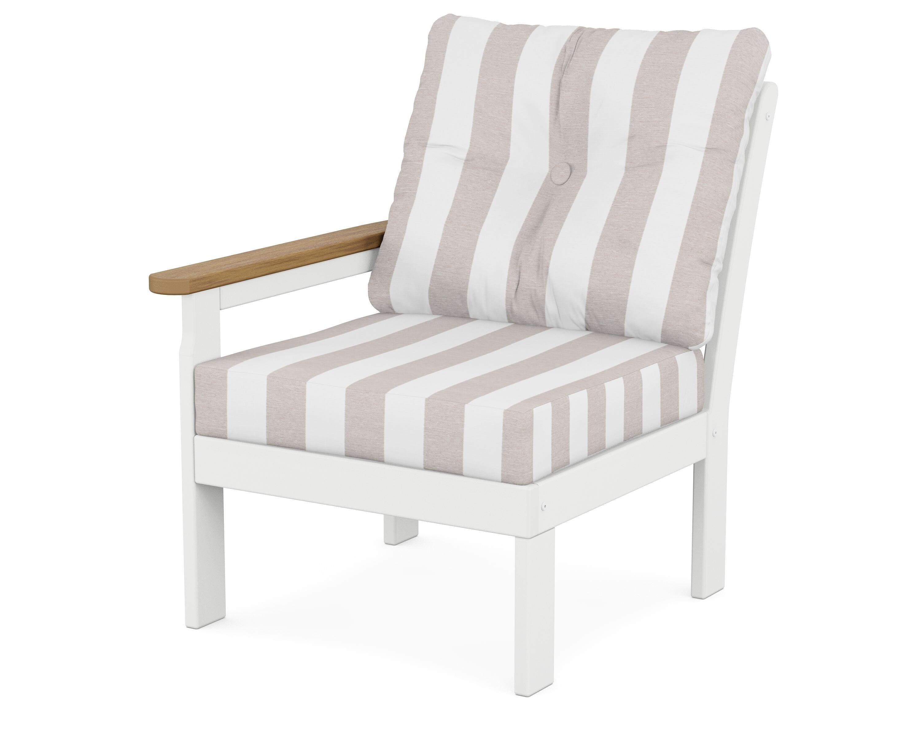 POLYWOOD® Vineyard Modular Left Arm Chair in White / Natural / Cabana Stripe Dune Burlap