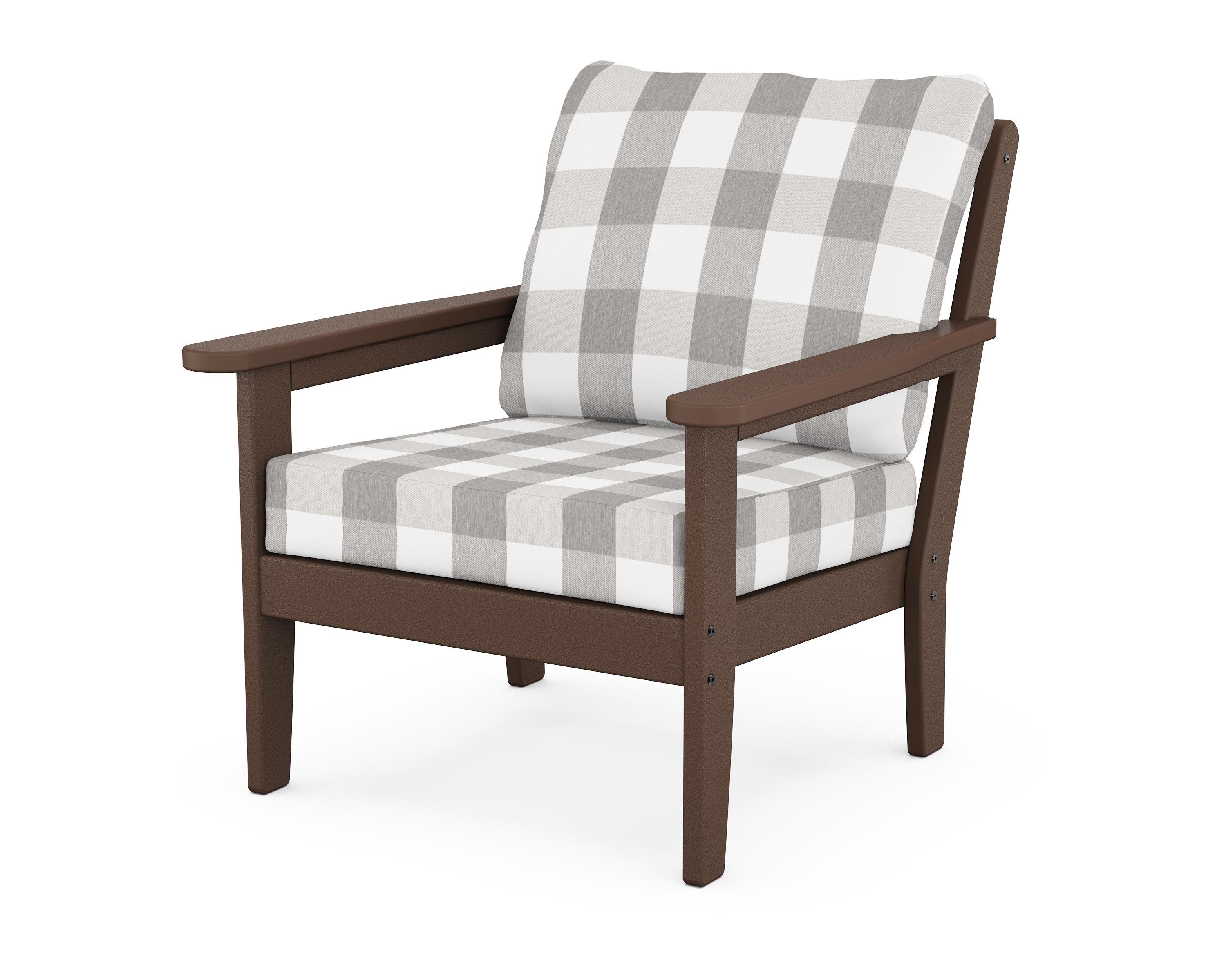 Country Living Cottage Deep Seating Chair in Mahogany / Buffalo Plaid Grey Mist