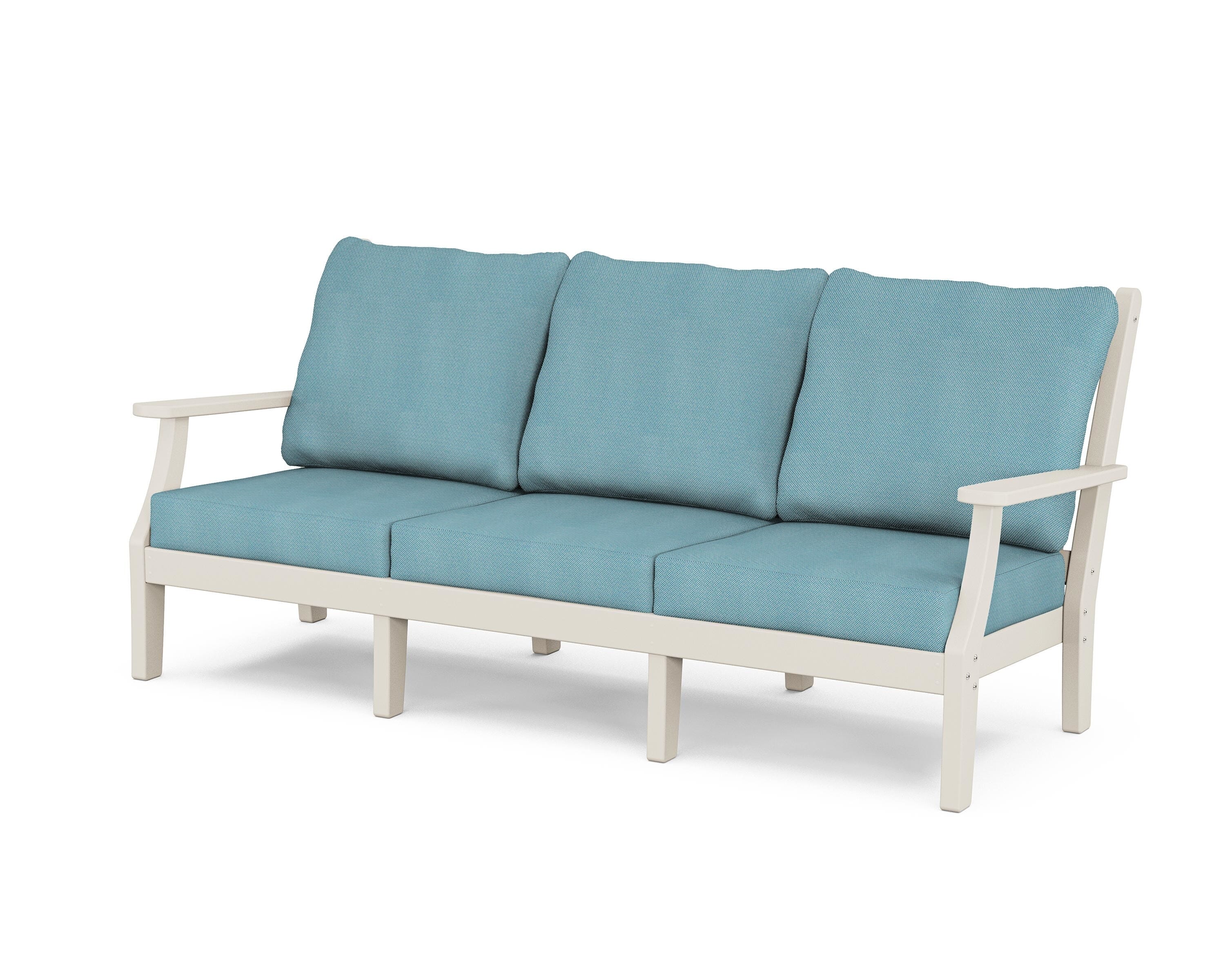 Country Living Wovendale Deep Seating Sofa in Sand / Lattice Sky Blue