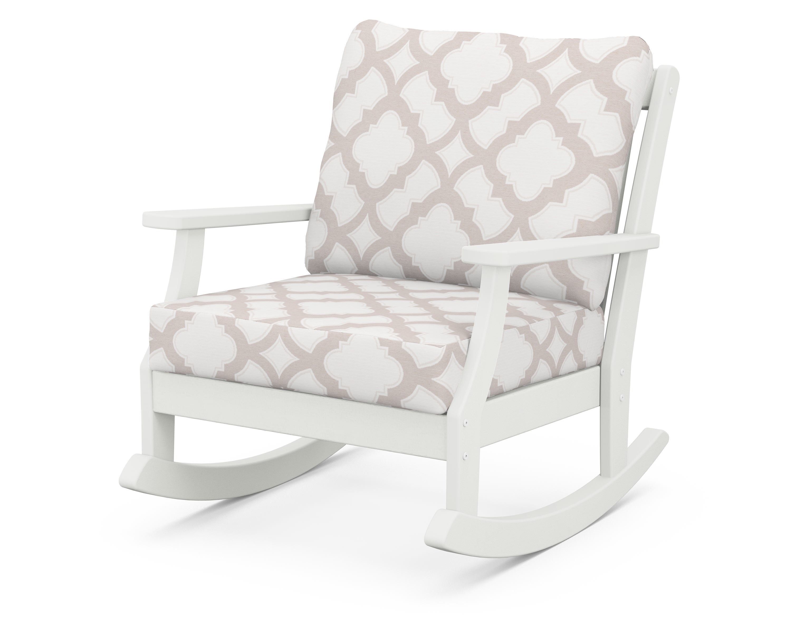 POLYWOOD® Braxton Deep Seating Rocking Chair in Vintage White / Trellis Dune Burlap