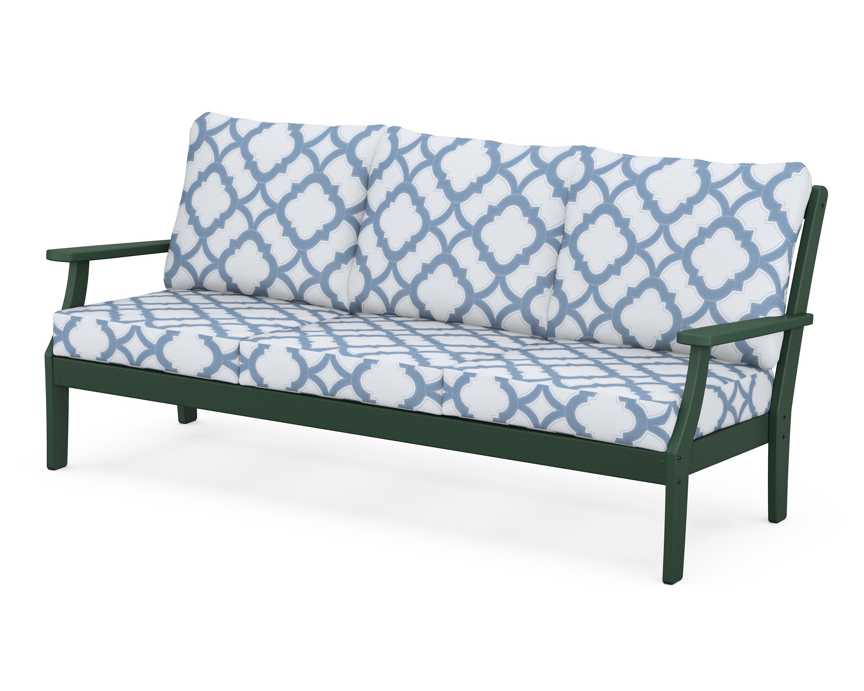 POLYWOOD® Braxton Deep Seating Sofa in Green / Trellis Sky Blue