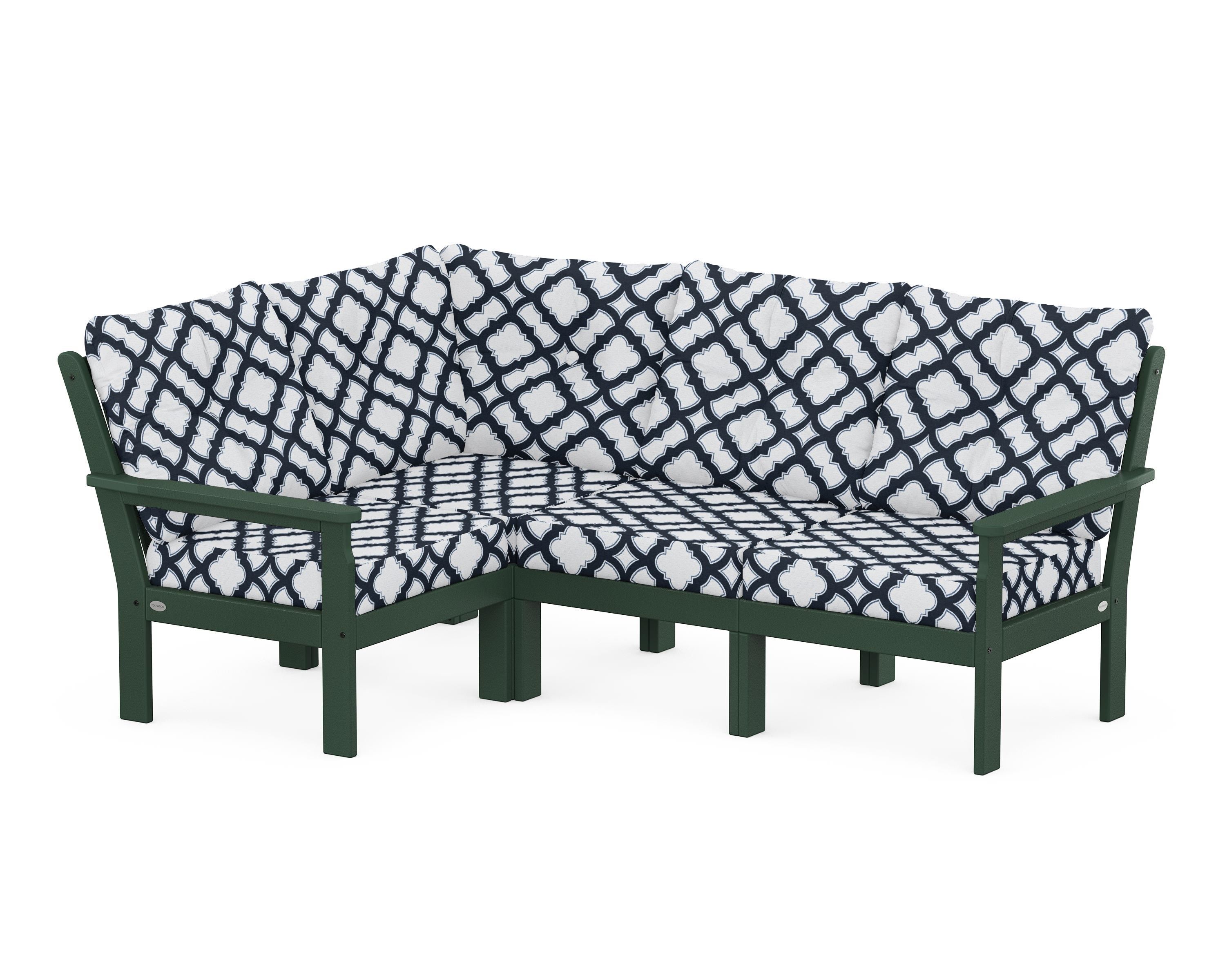 POLYWOOD® Vineyard 4-Piece Sectional in Green / Trellis Marine Indigo