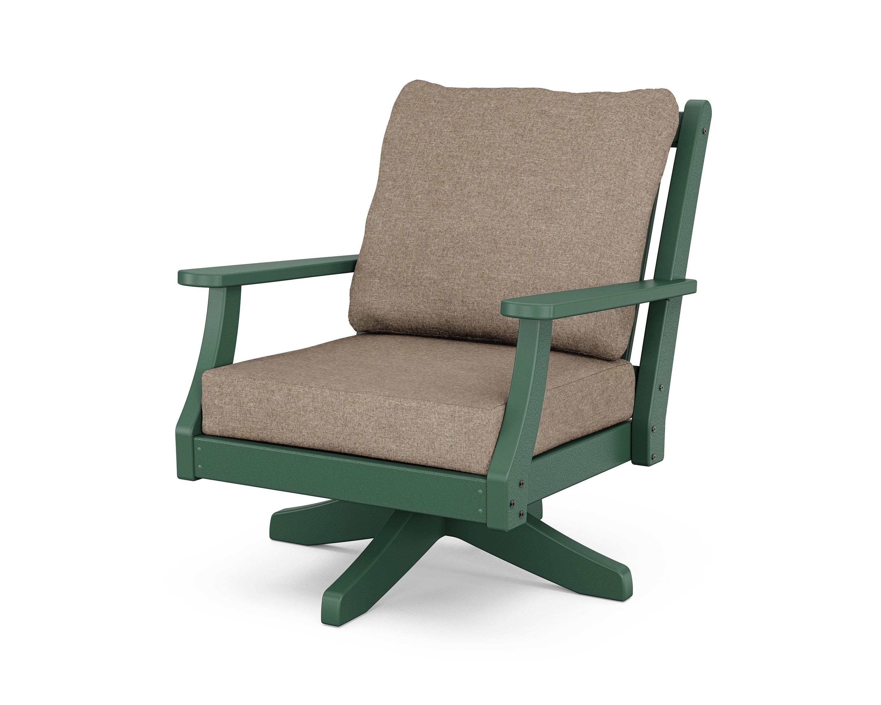 Country Living Wovendale Deep Seating Swivel Chair in Green / Spiced Burlap