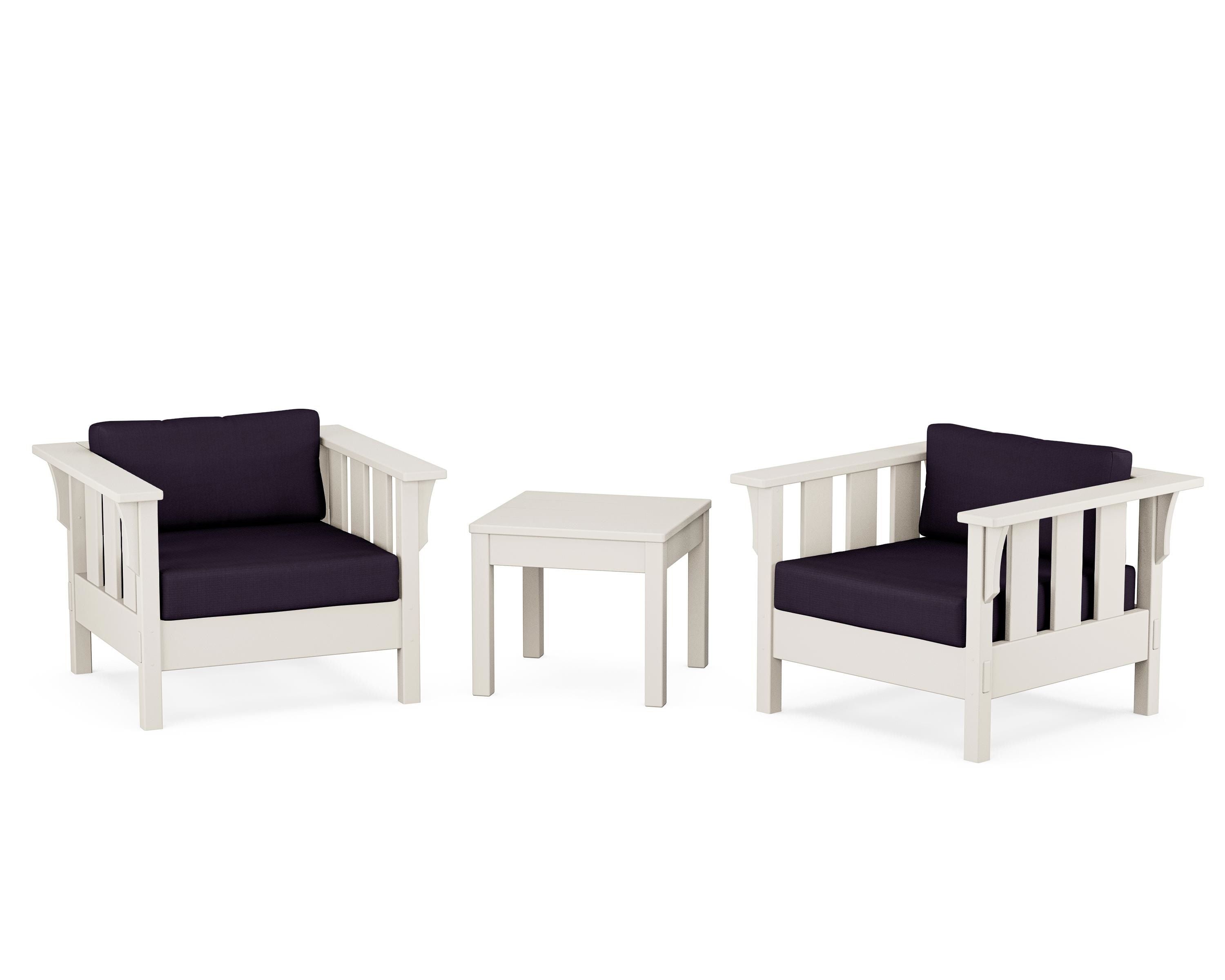 Martha Stewart by POLYWOOD® Acadia 3-Piece Deep Seating Set in Sand / Navy Linen