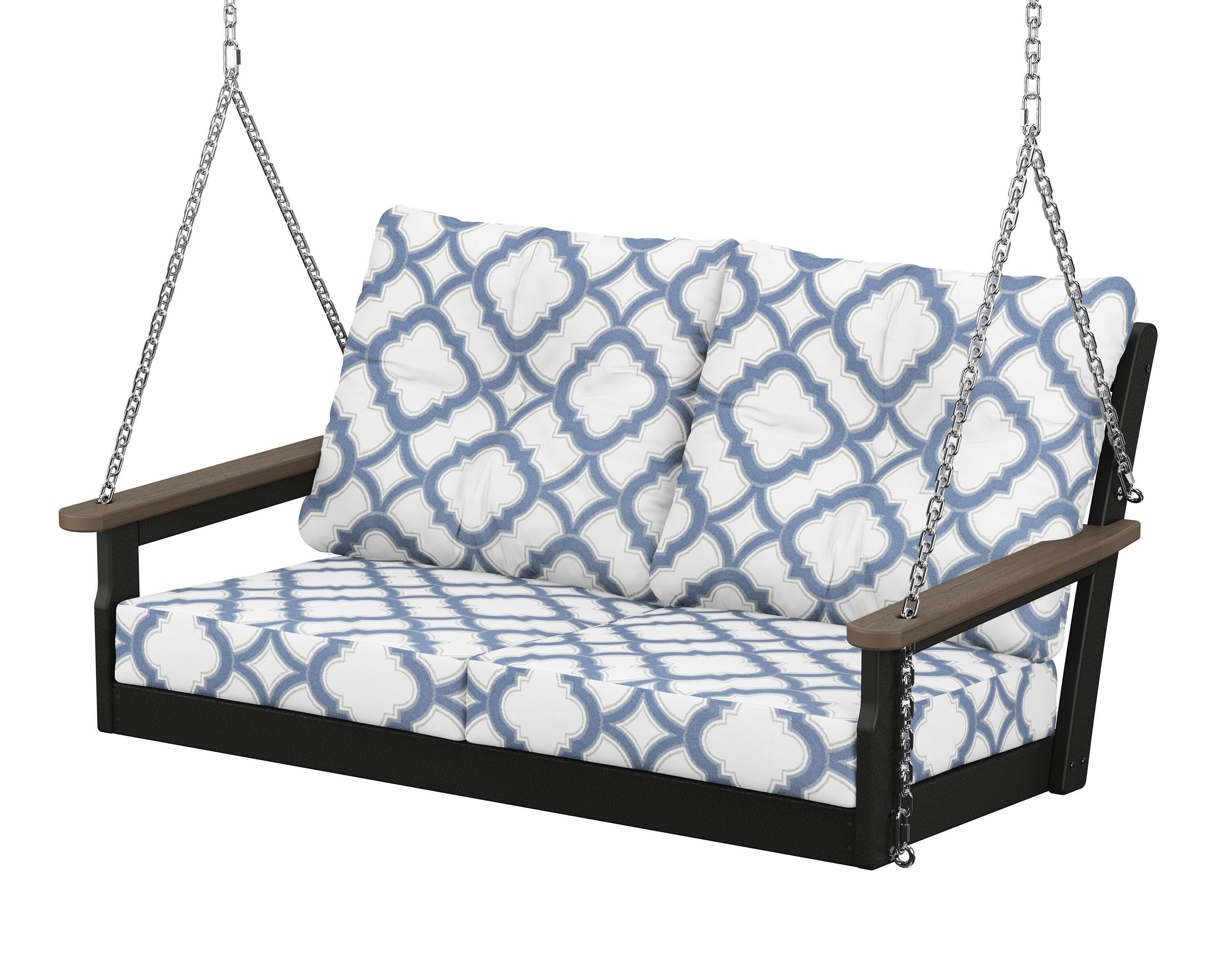 POLYWOOD® Vineyard Deep Seating Swing in Black / Kona / Trellis Sky Blue