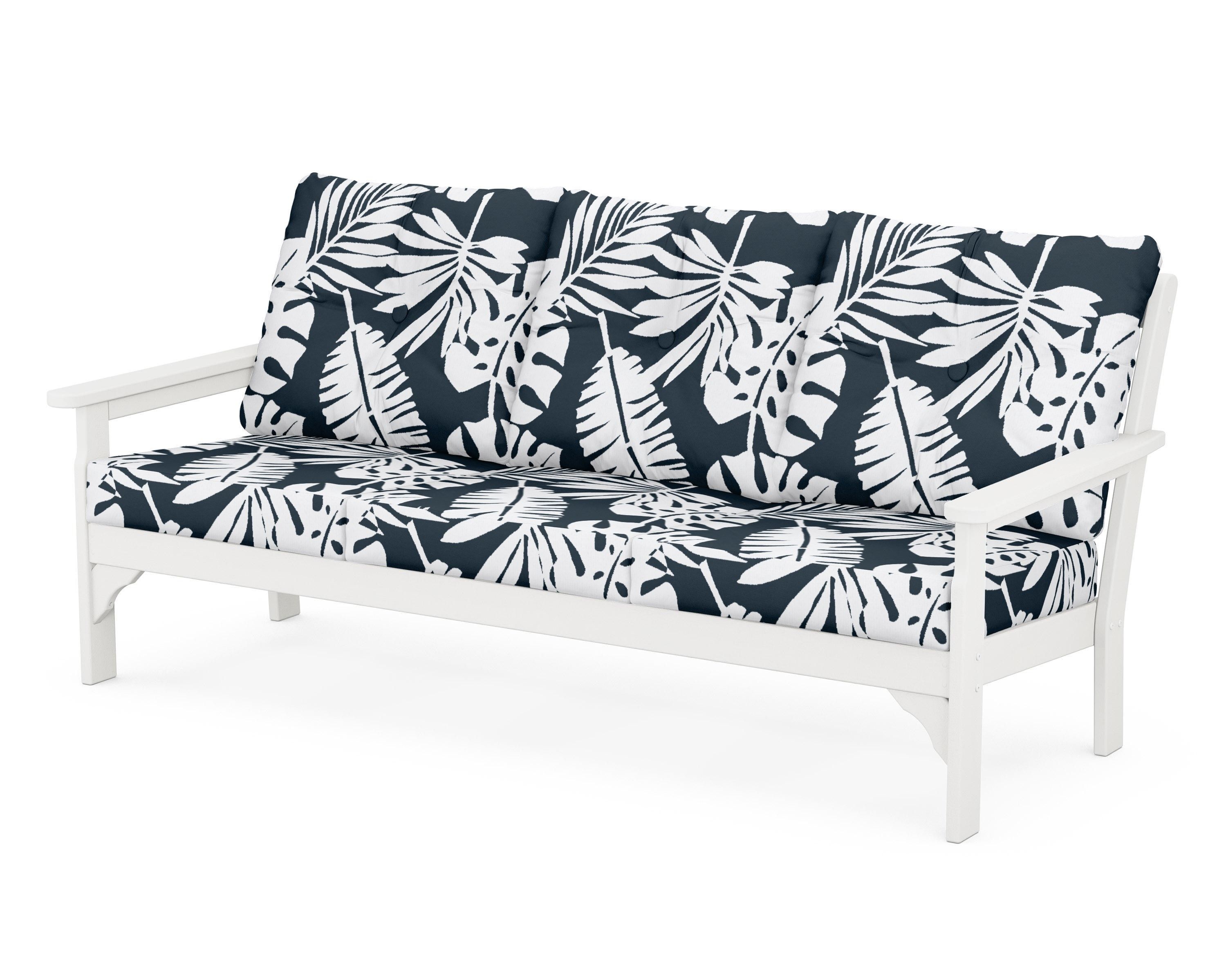 POLYWOOD® Vineyard Deep Seating Sofa in Vintage White / Leaf Marine Indigo