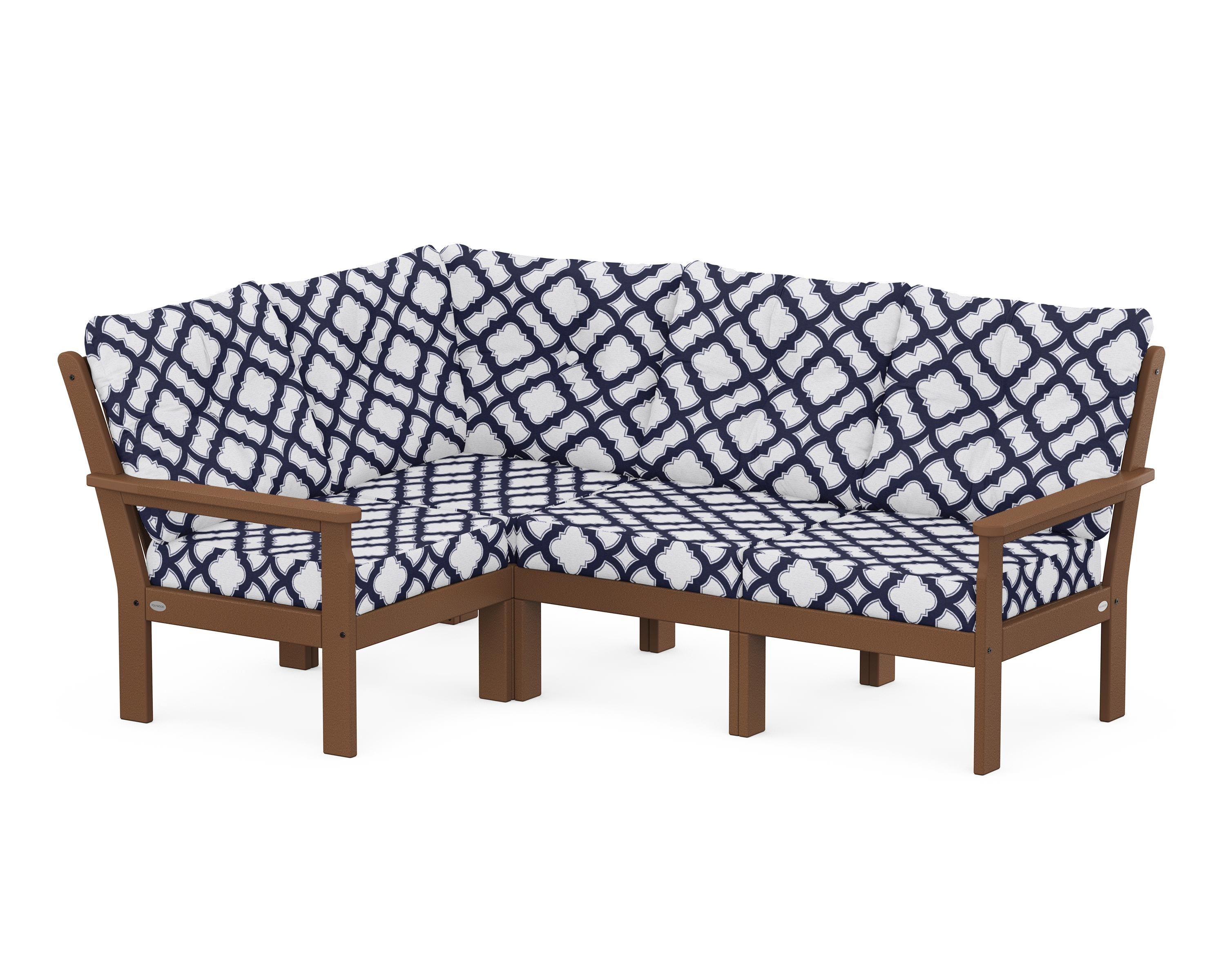 POLYWOOD® Vineyard 4-Piece Sectional in Teak / Trellis Navy