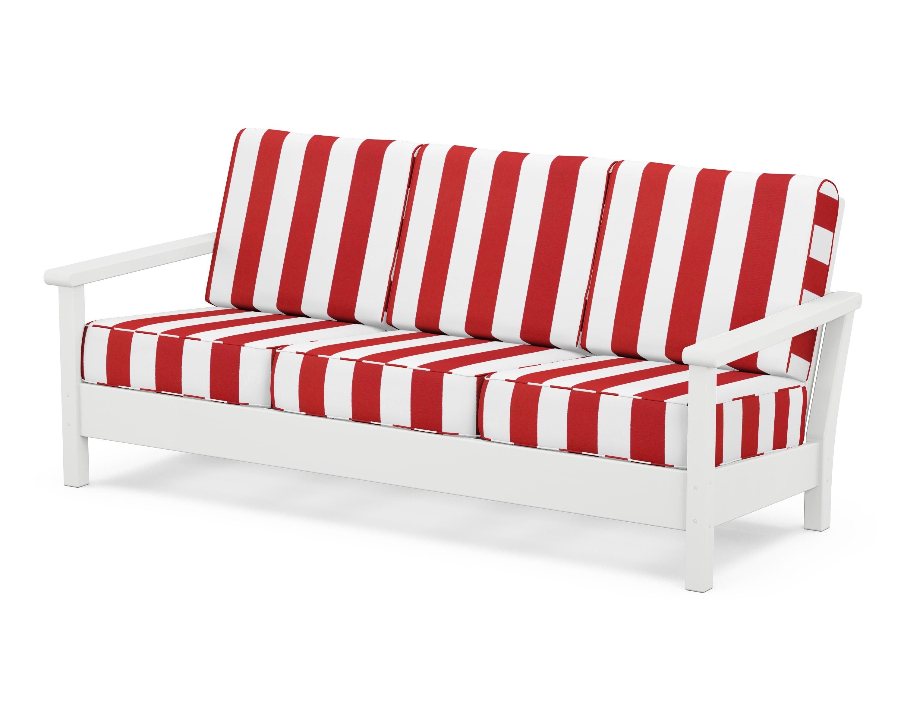 POLYWOOD® Harbour Deep Seating Sofa in White / Cabana Stripe Crimson
