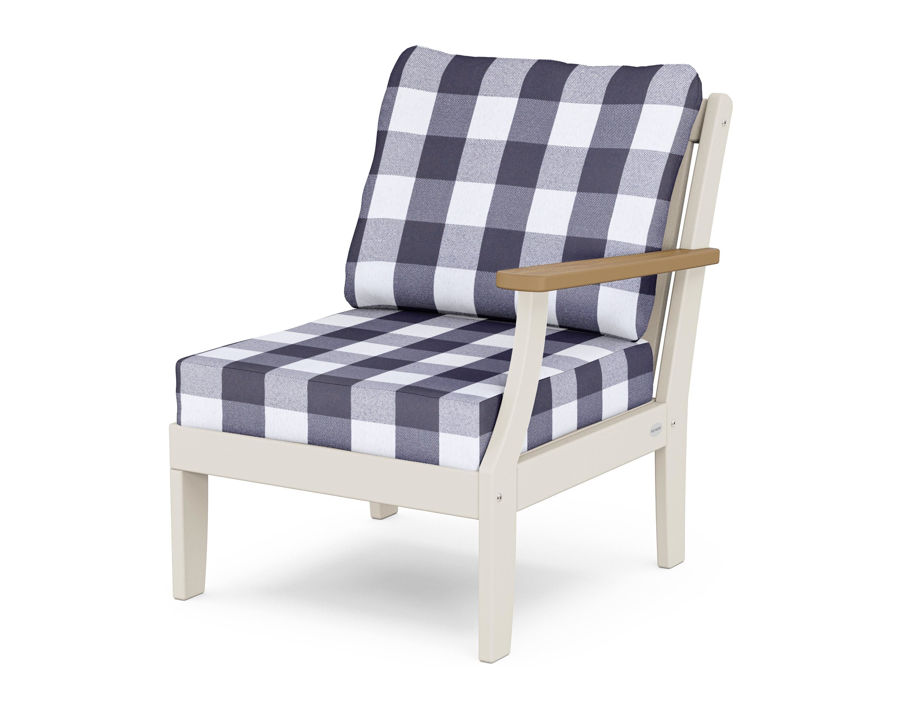 POLYWOOD® Braxton Modular Right Arm Chair in Sand / Natural / Buffalo Plaid Navy