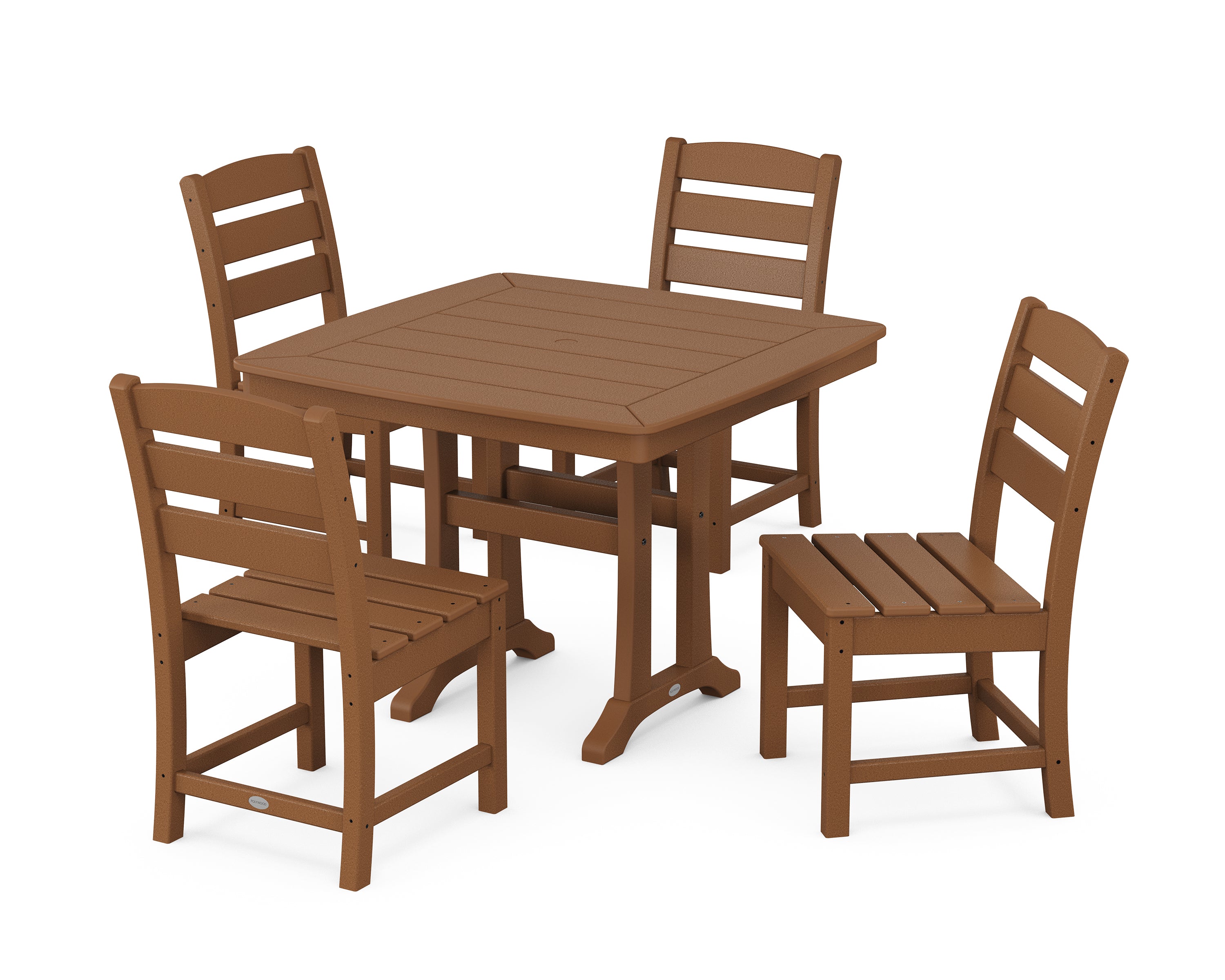 POLYWOOD® Lakeside Side Chair 5-Piece Dining Set with Trestle Legs in Teak